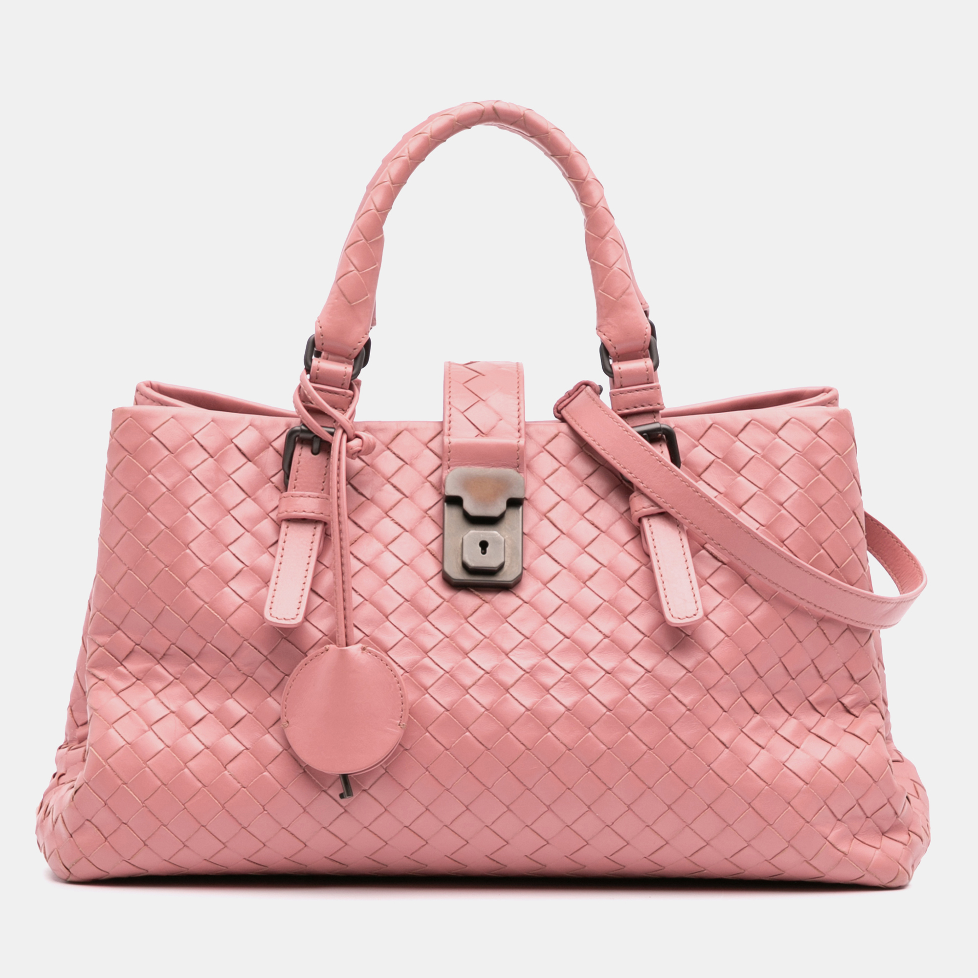 

Bottega Veneta Pink Nappa Intrecciato Roma Satchel Small Bag