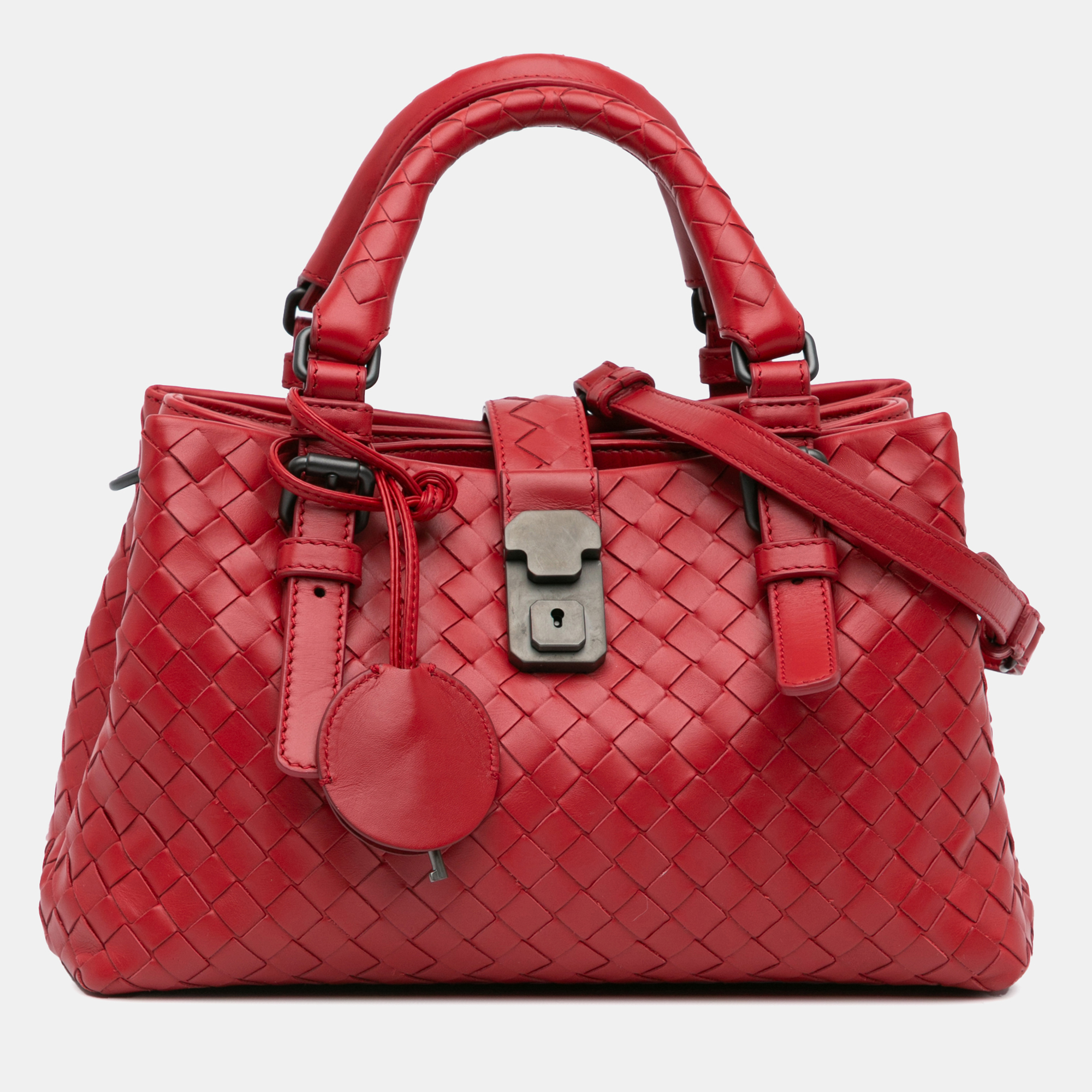 

Bottega Veneta Red Nappa Intrecciato Roma Mini Satchel