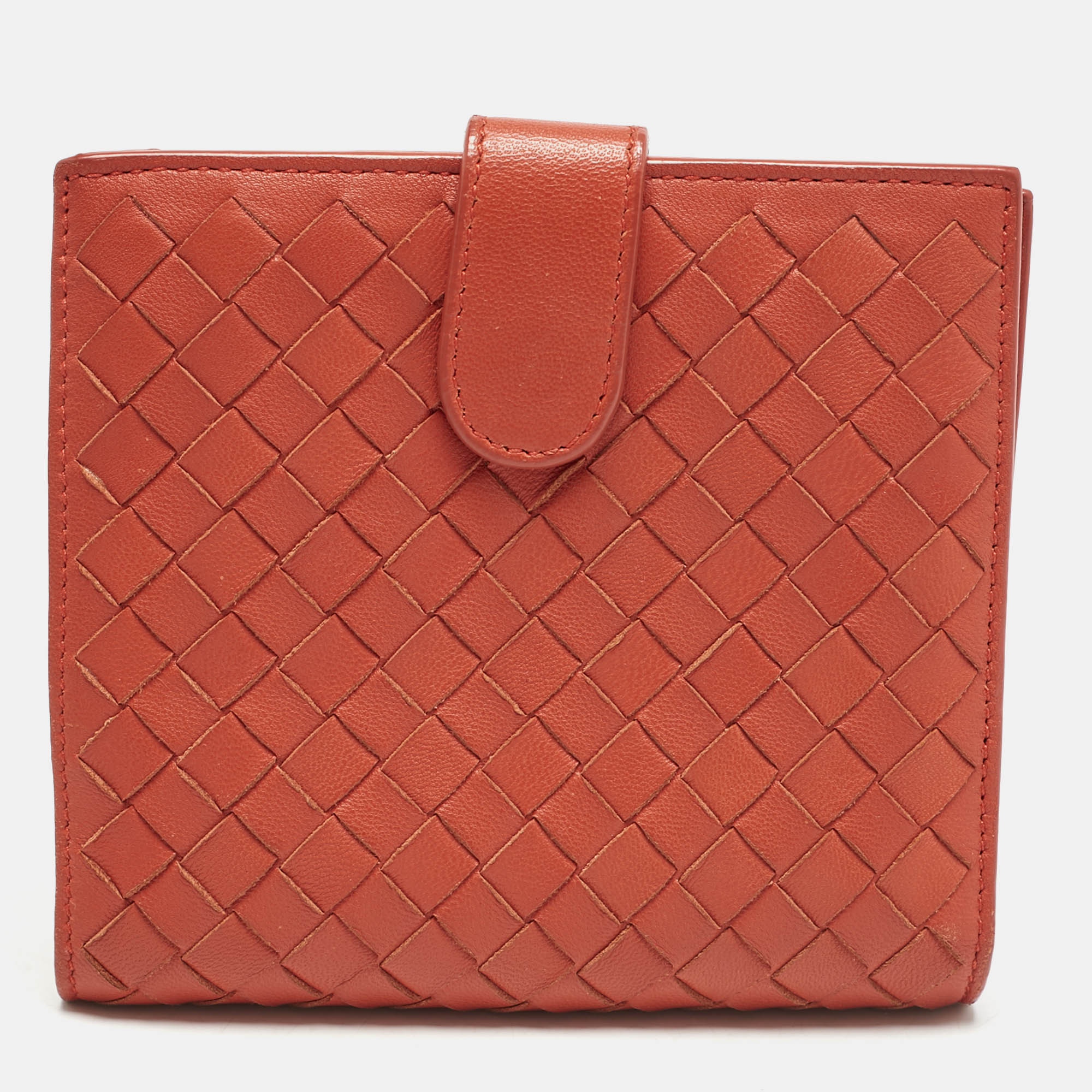 

Bottega Veneta Orange Intrecciato Leather Compact Wallet