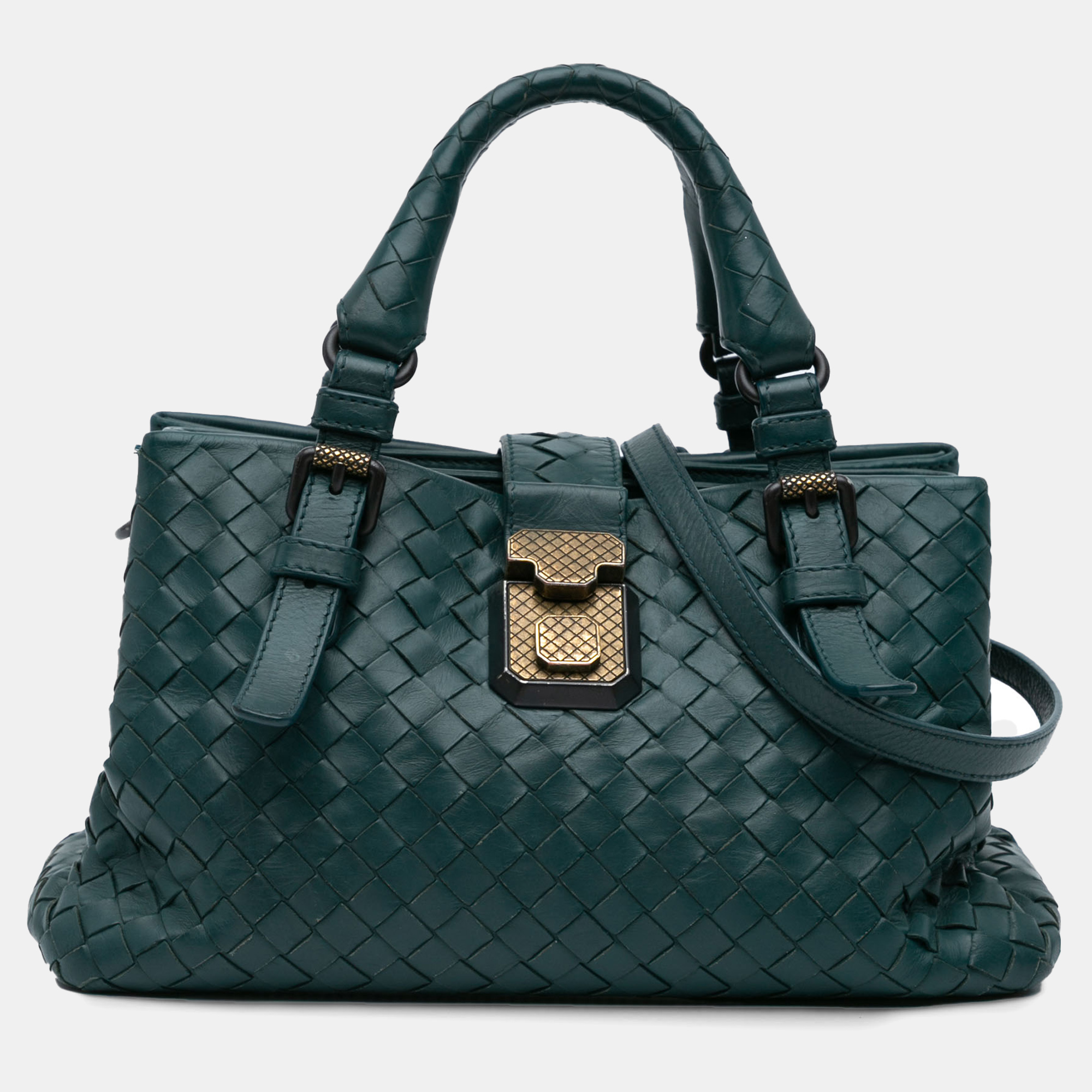 

Bottega Veneta Green Mini Nappa Intrecciato Roma Satchel