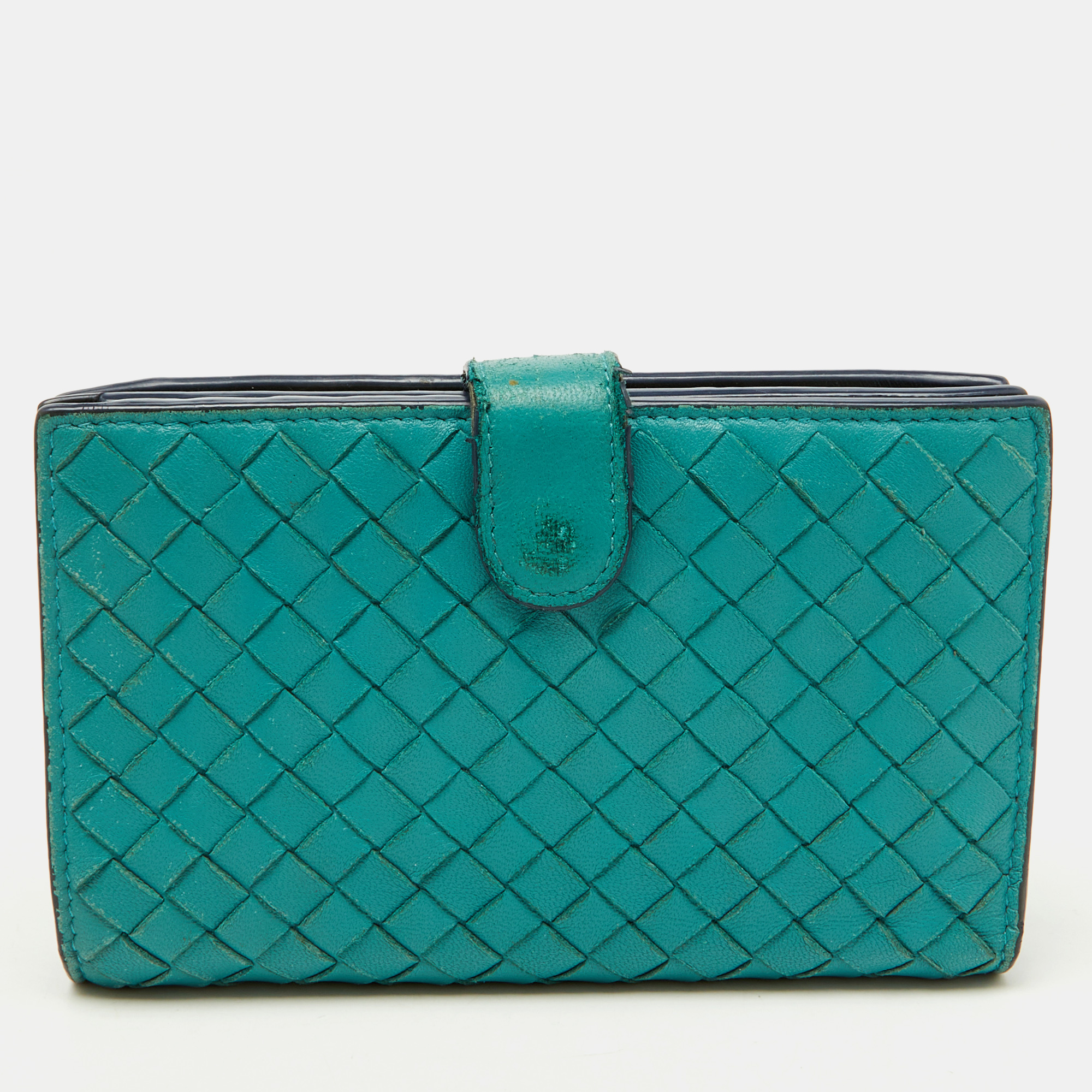 

Bottega Veneta Light Blue Intrecciato Leather Compact Wallet