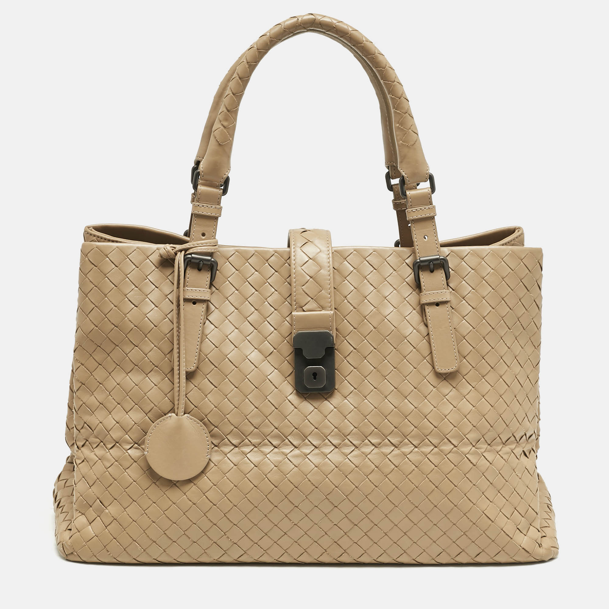 

Bottega Veneta Beige Intrecciato Leather Medium Roma Tote