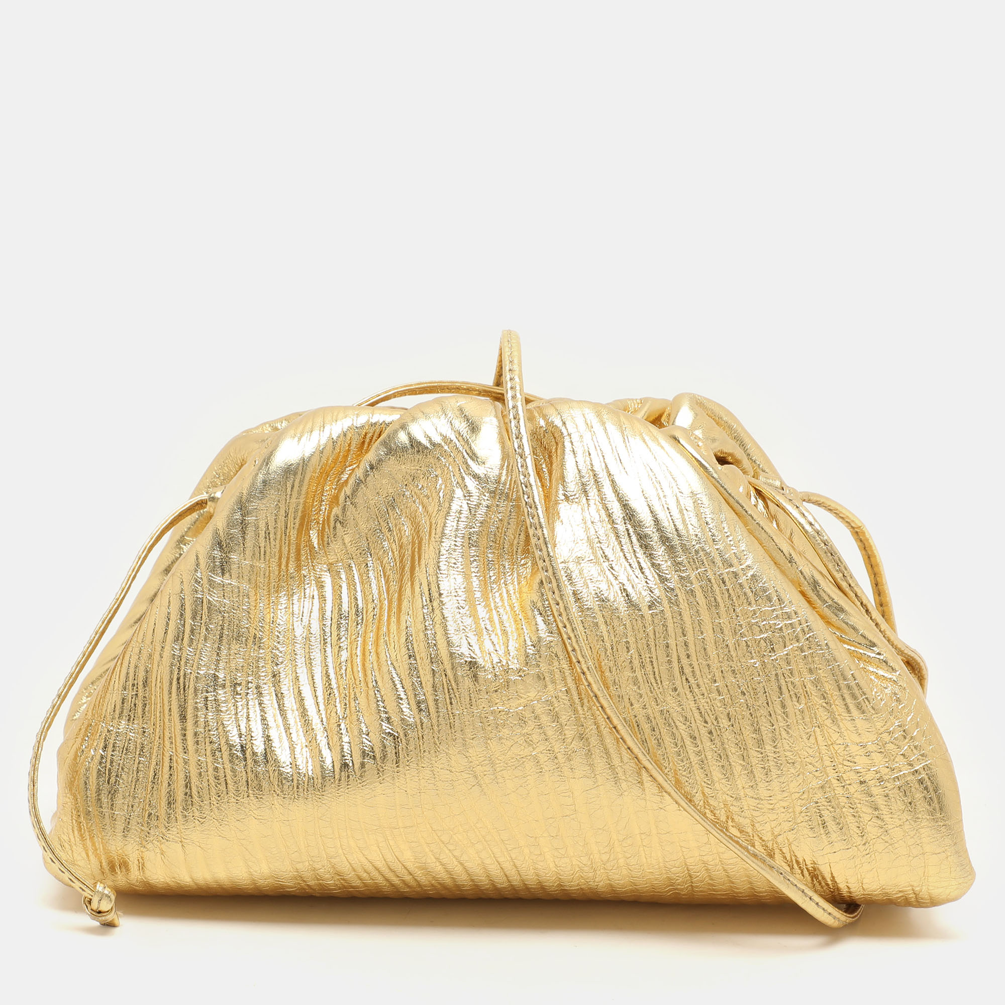 

Bottega Veneta Metallic Gold Bark Leather Mini The Pouch Bag