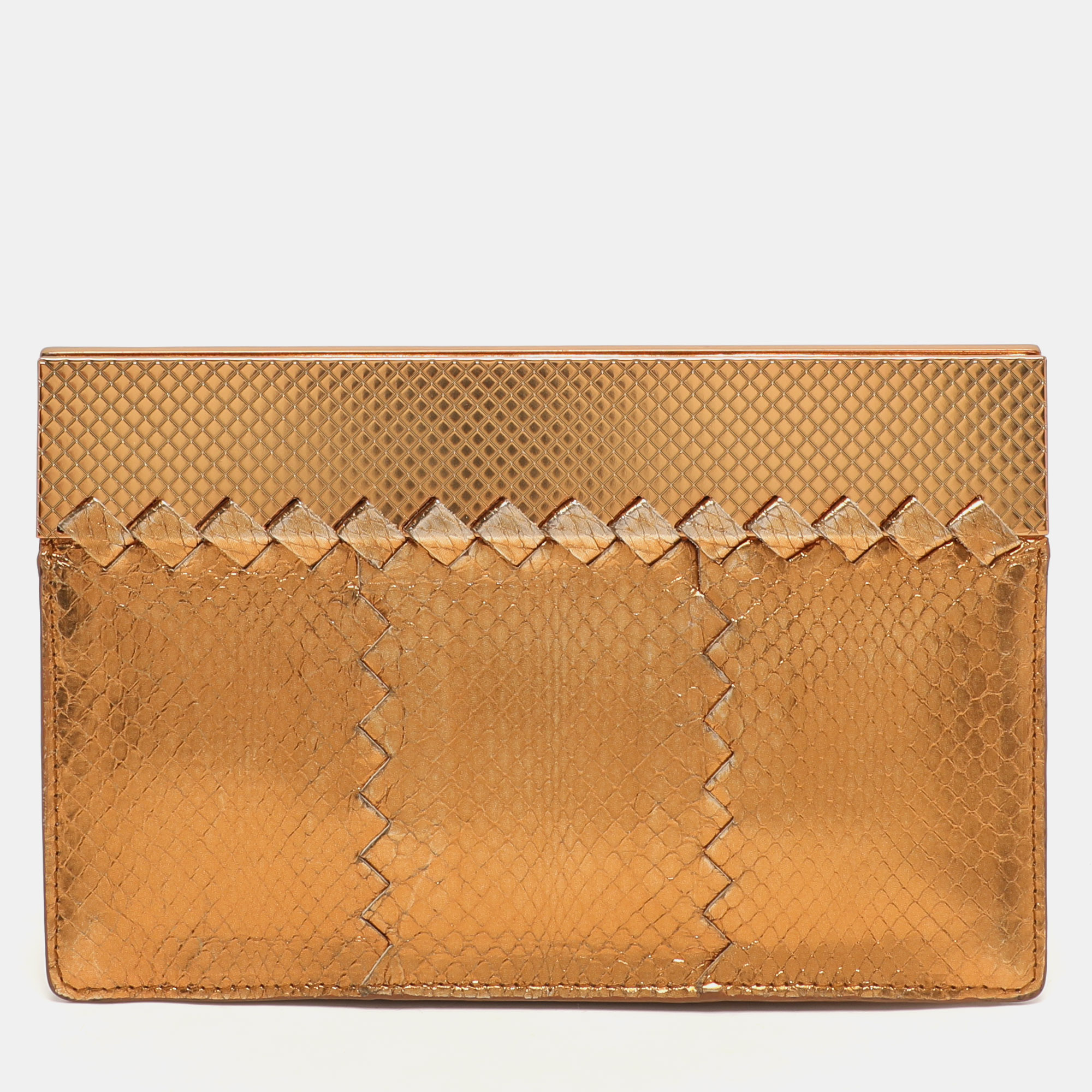 

Bottega Veneta Gold Metalic Leather Frame Clutch
