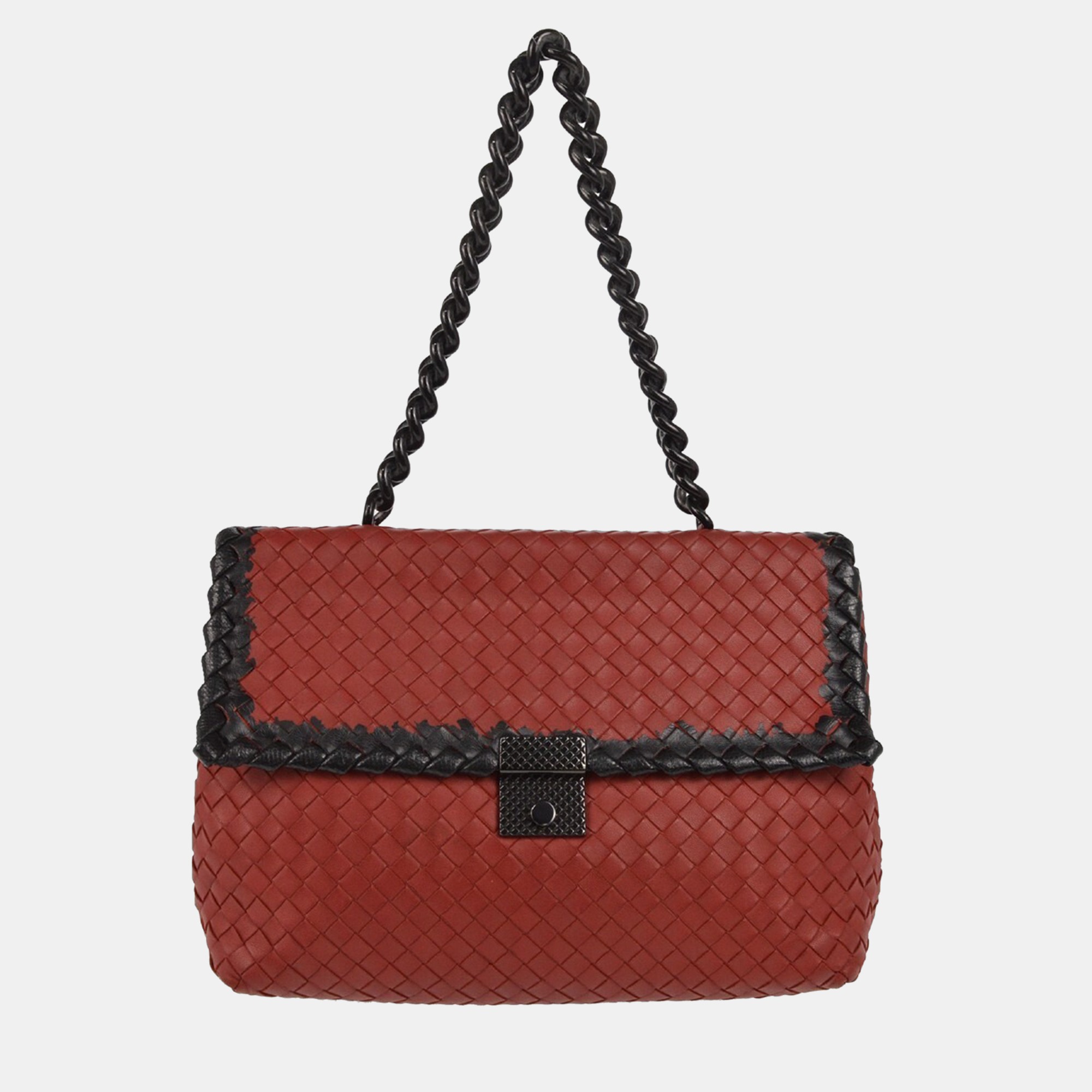 

Bottega Veneta Red Black intrecciato Chain Shoulder Bag