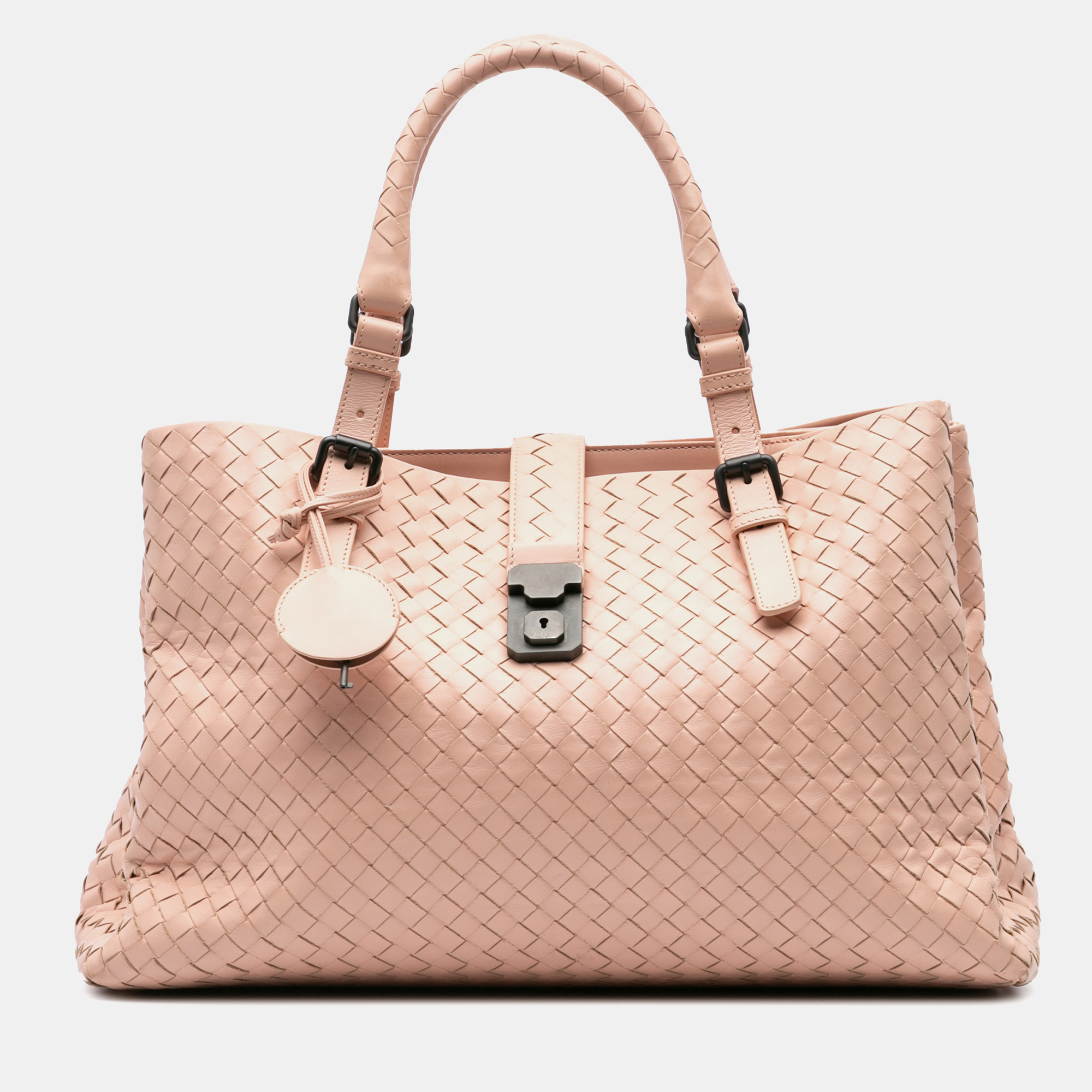 

Bottega Veneta Pink Medium Nappa Intrecciato Roma Satchel