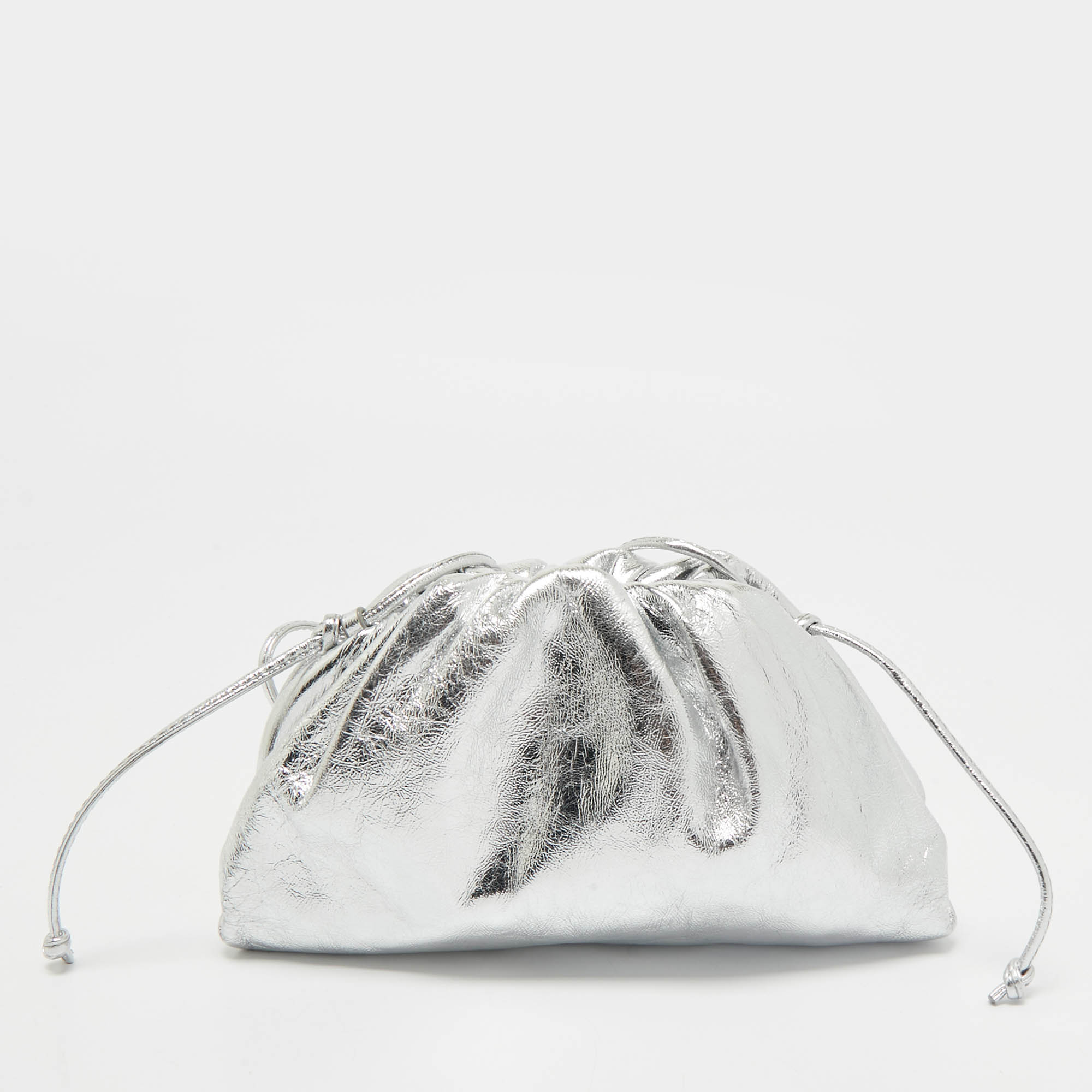 

Bottega Veneta Silver Leather Mini The Pouch Clutch