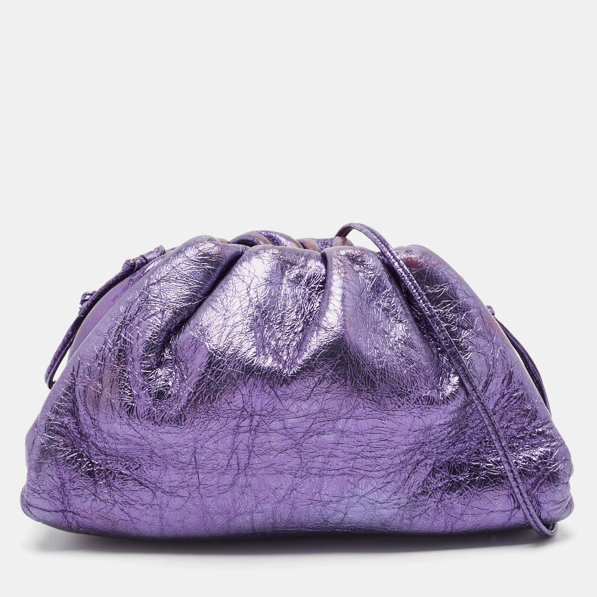

Bottega Veneta Metallic Purple Leather Mini The Pouch Clutch