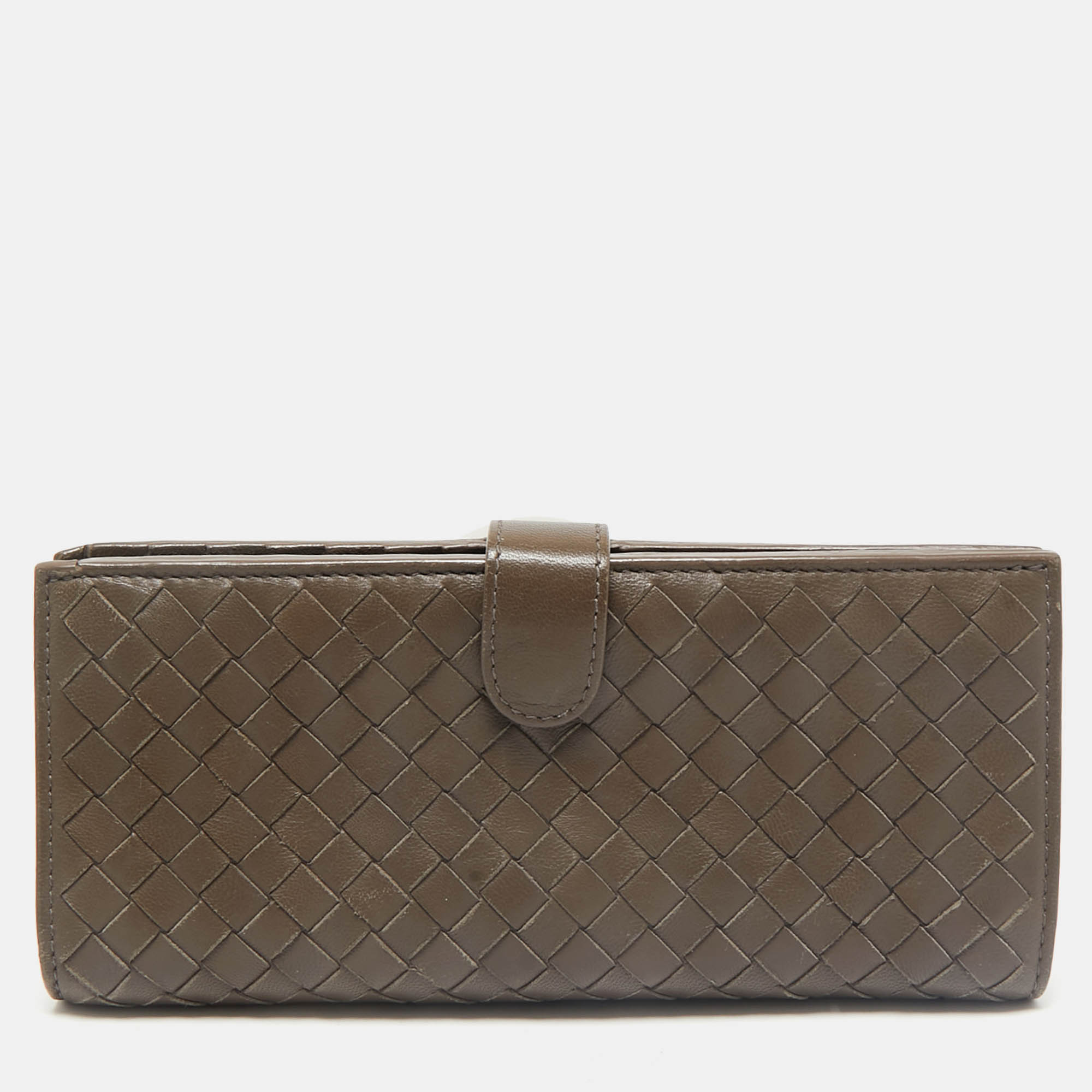 

Bottega Veneta Dark Beige Intrecciato Leather Bifold Continental Wallet