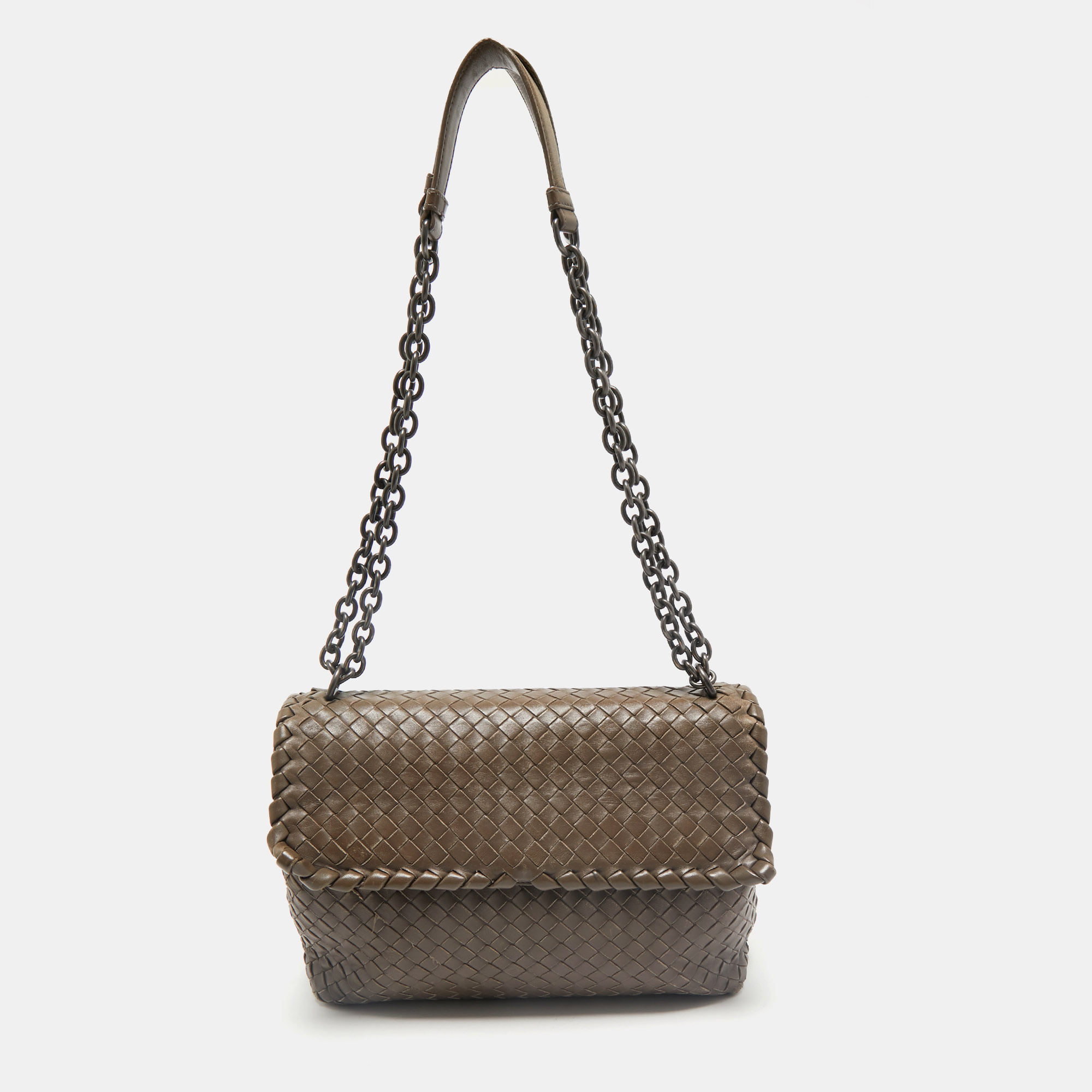 

Bottega Veneta Dark Beige Intrecciato Leather  Olimpia Shoulder Bag