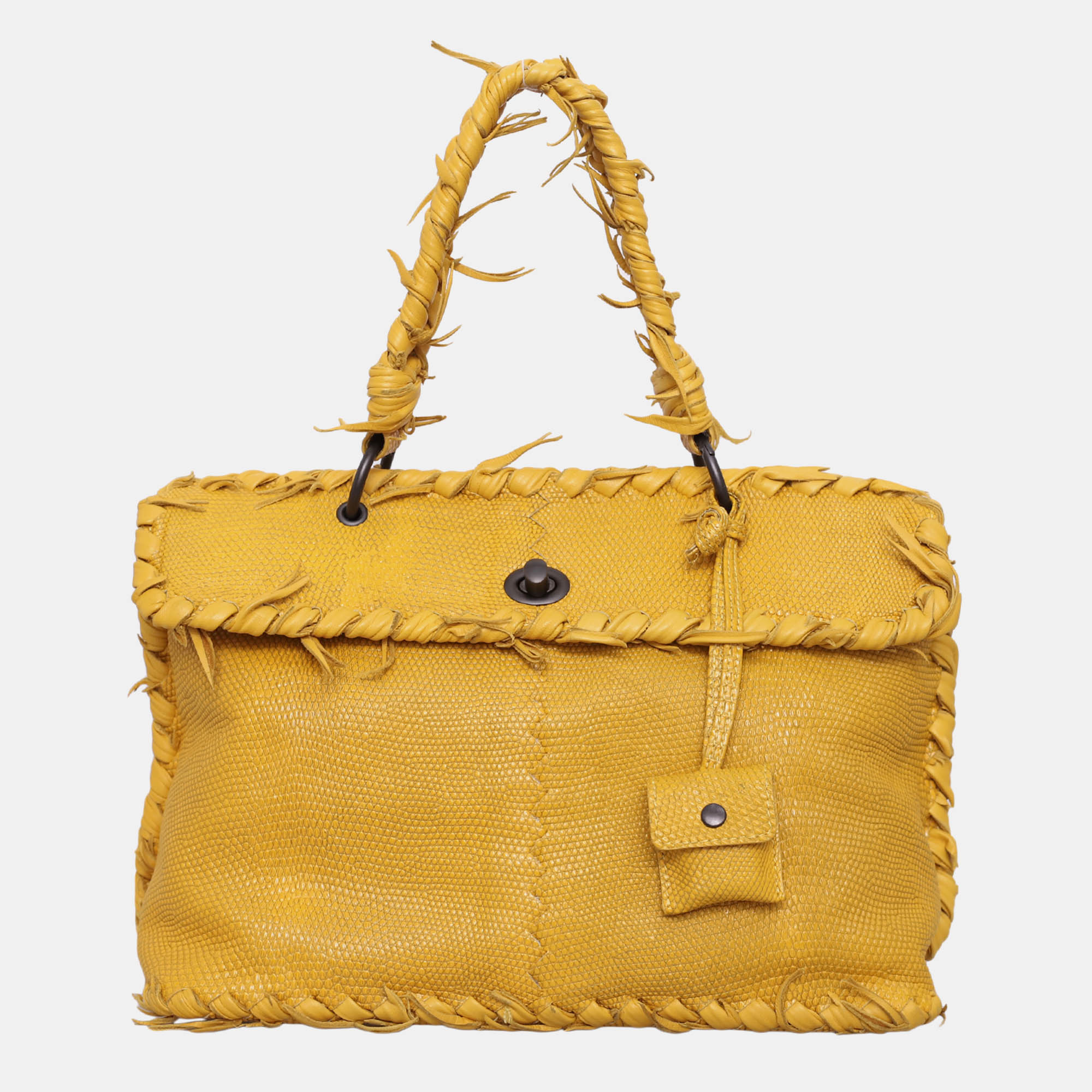 

Bottega Veneta Lizard Turnlock Flap Top Handle Bag, Yellow