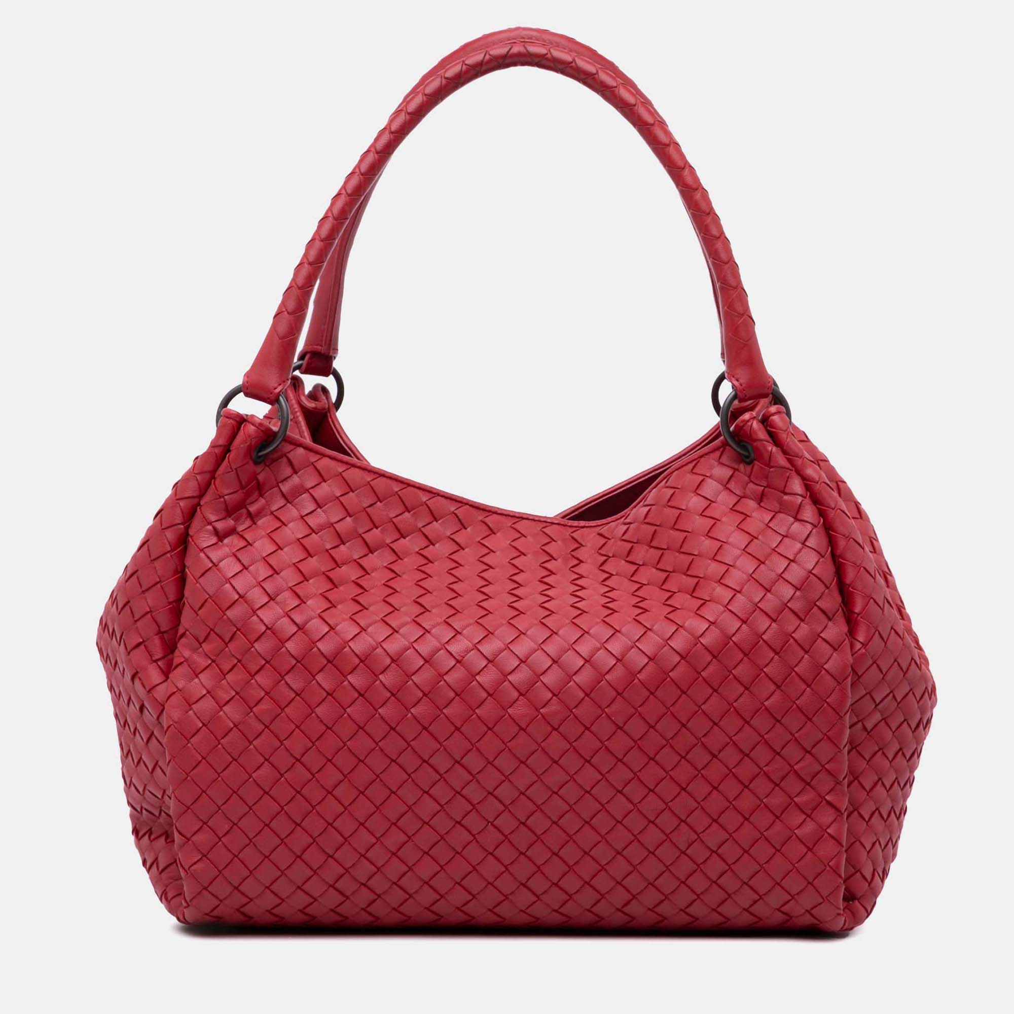 

Bottega Veneta Red Nappa Intrecciato Parachute Tote