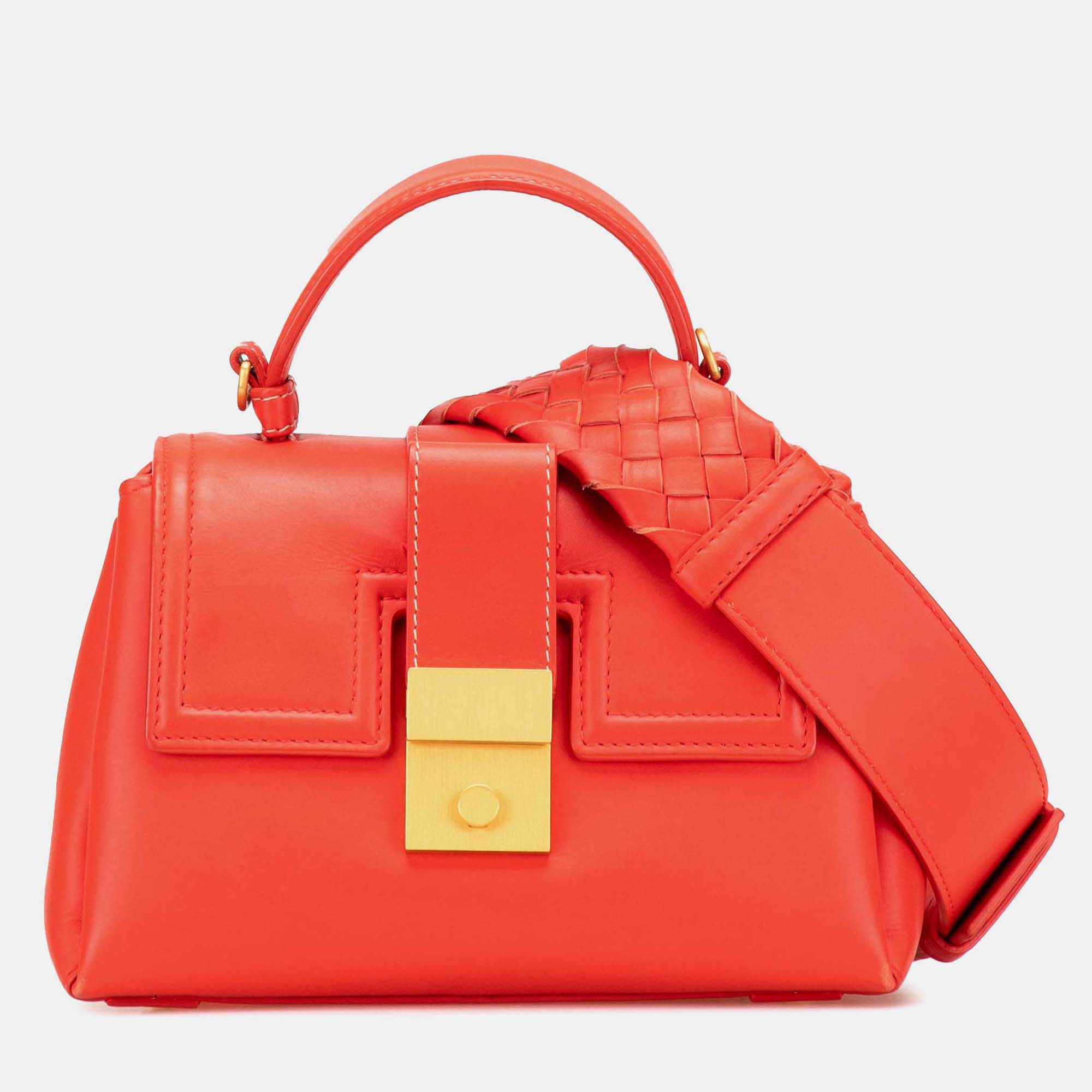 

Bottega Veneta Red Mini Nappa Piazza Top Handle Satchel