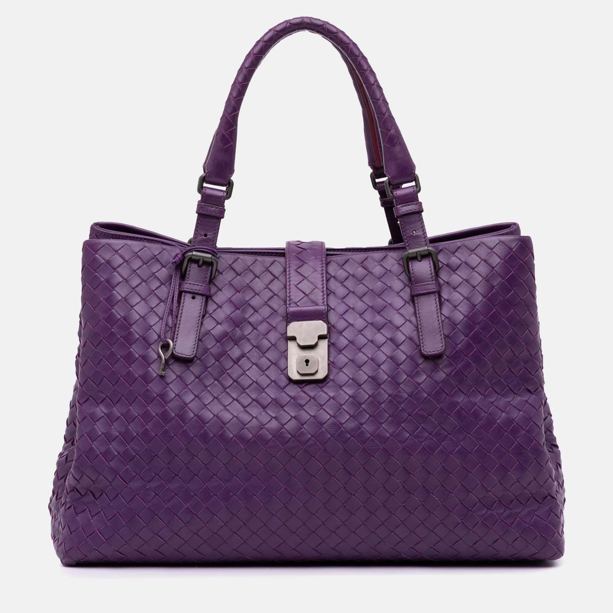 

Bottega Veneta Purple Medium Nappa Intrecciato Roma Tote