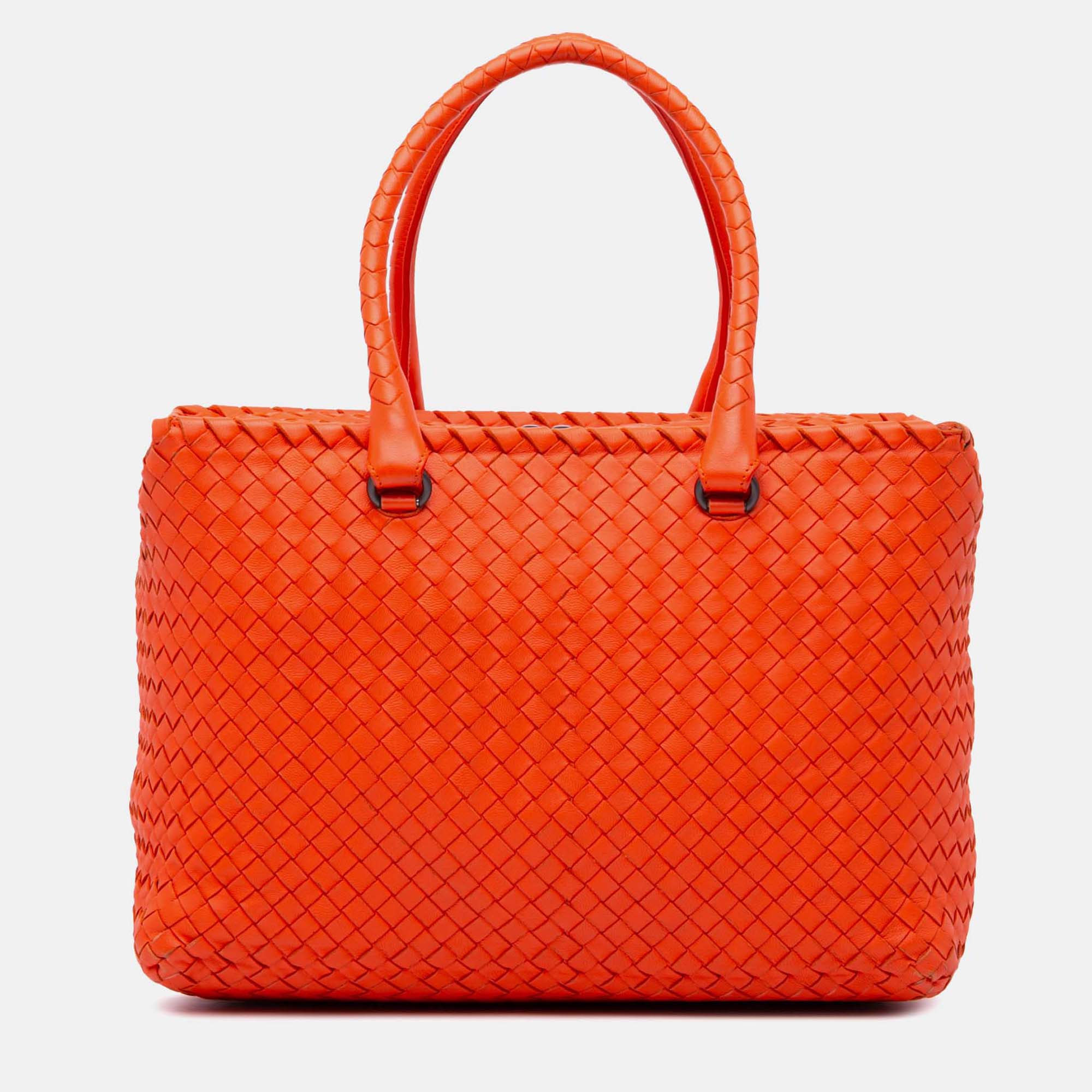

Bottega Veneta Intrecciato Brick Tote Orange Nappa Bag
