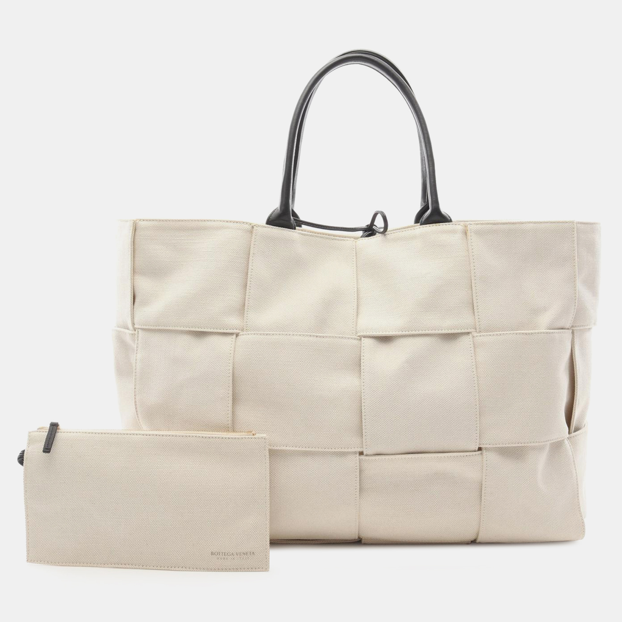

Bottega Veneta White Large Canvas Intrecciato The Arco Tote