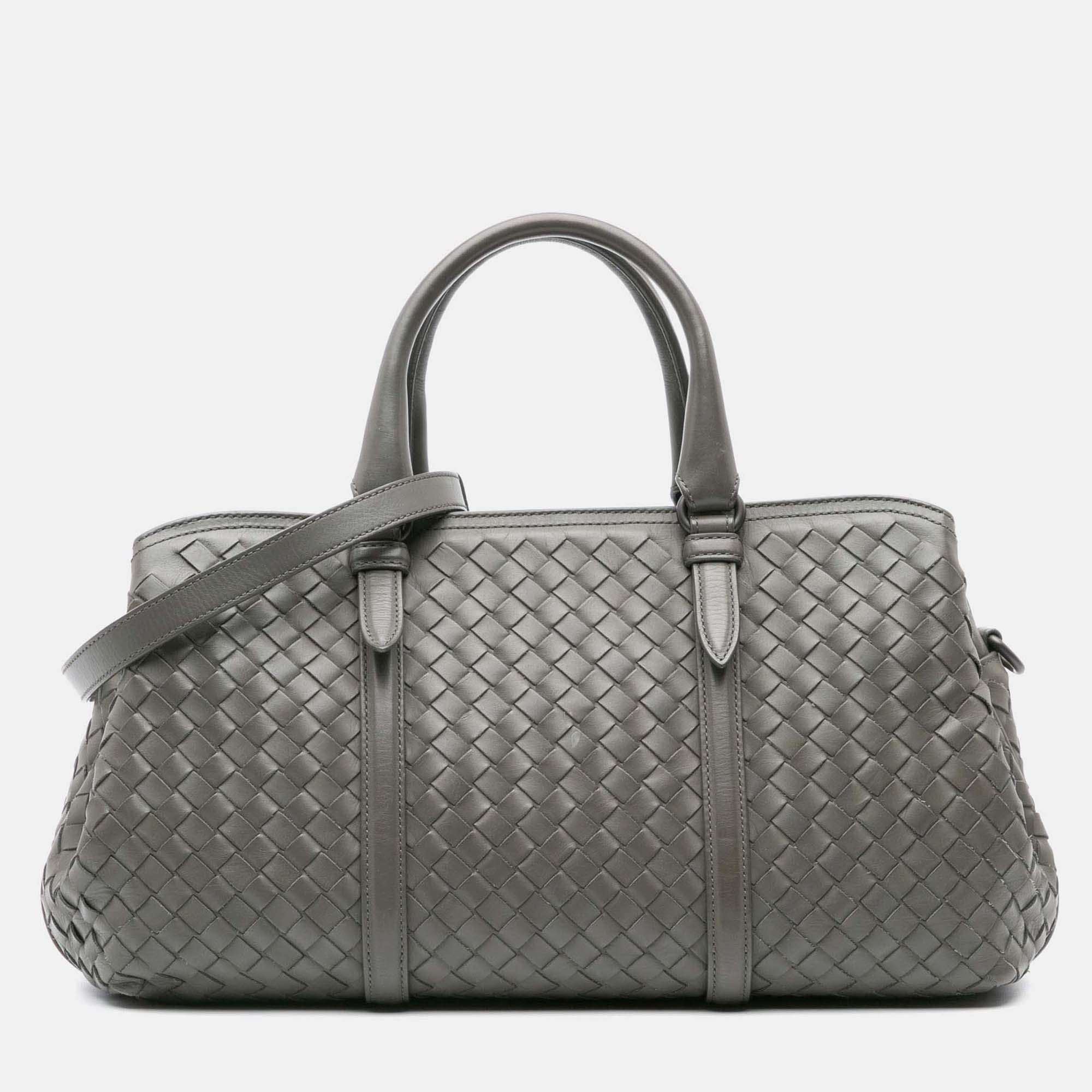 

Bottega Veneta Grey Nappa Intrecciato Top Handle Bag