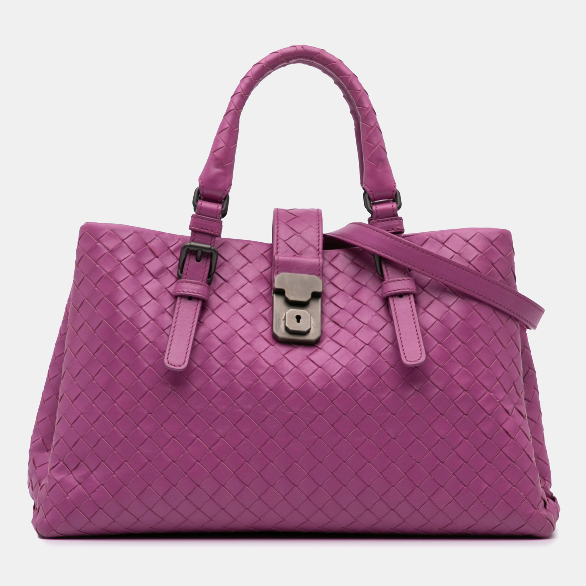 

Bottega Veneta Purple Medium Nappa Intrecciato Roma Satchel