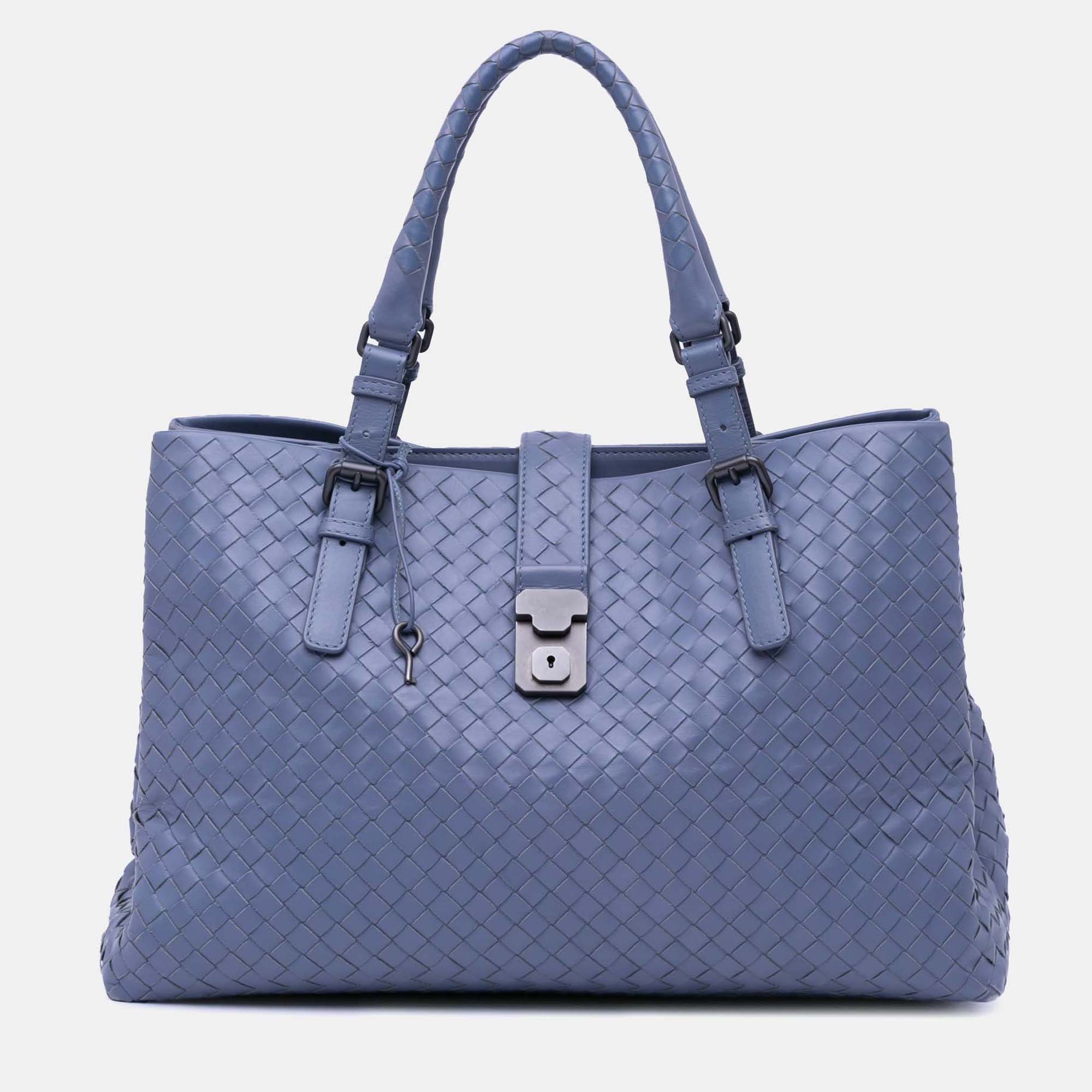 

Bottega Veneta Blue Medium Nappa Intrecciato Roma Tote