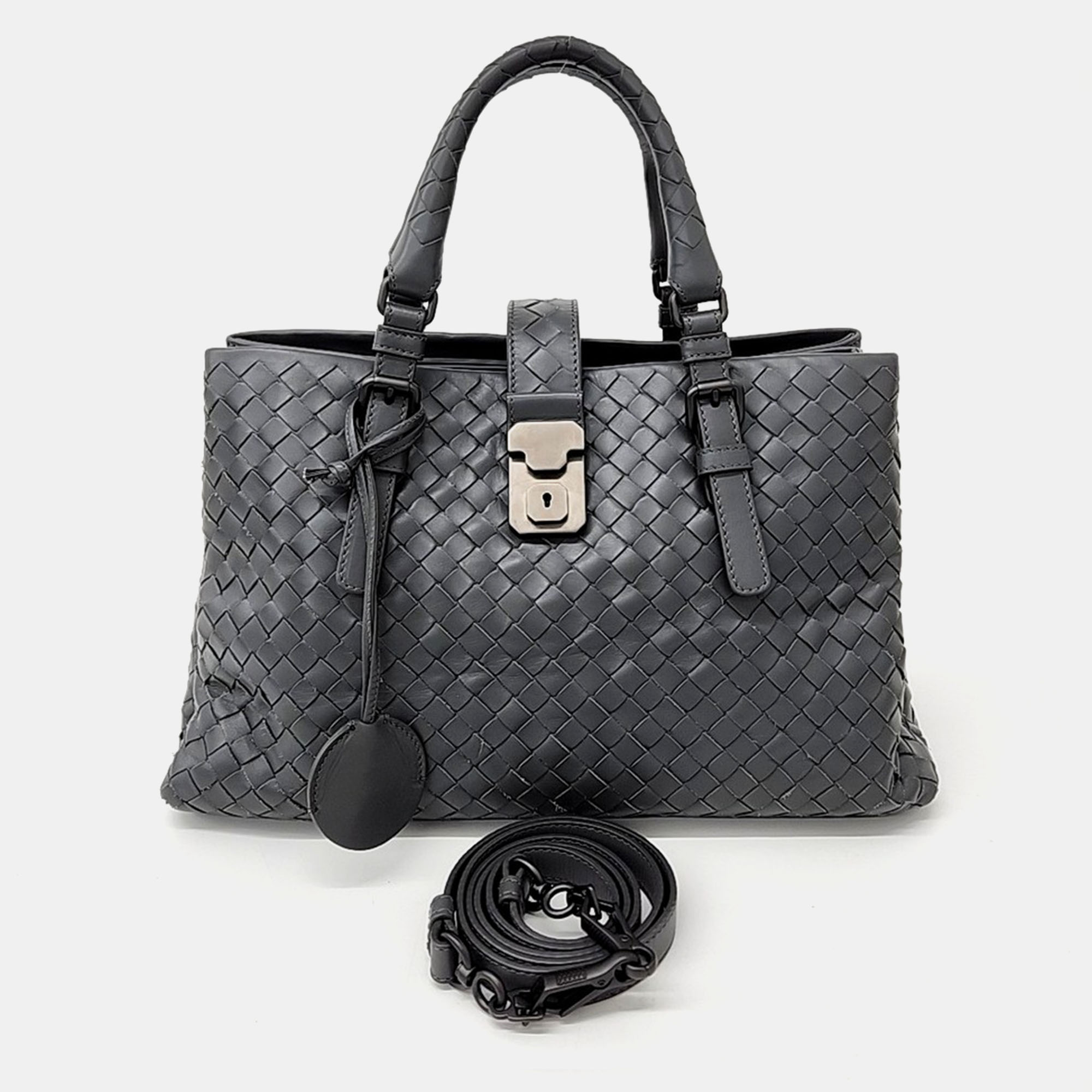 

Bottega Veneta Grey Leather Mesh Roma Bag