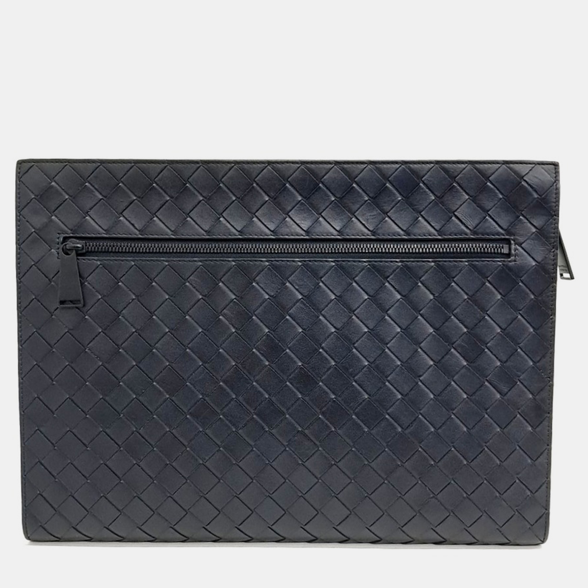 Pre-owned Bottega Veneta Navy Blue Leather Mesh Clutch