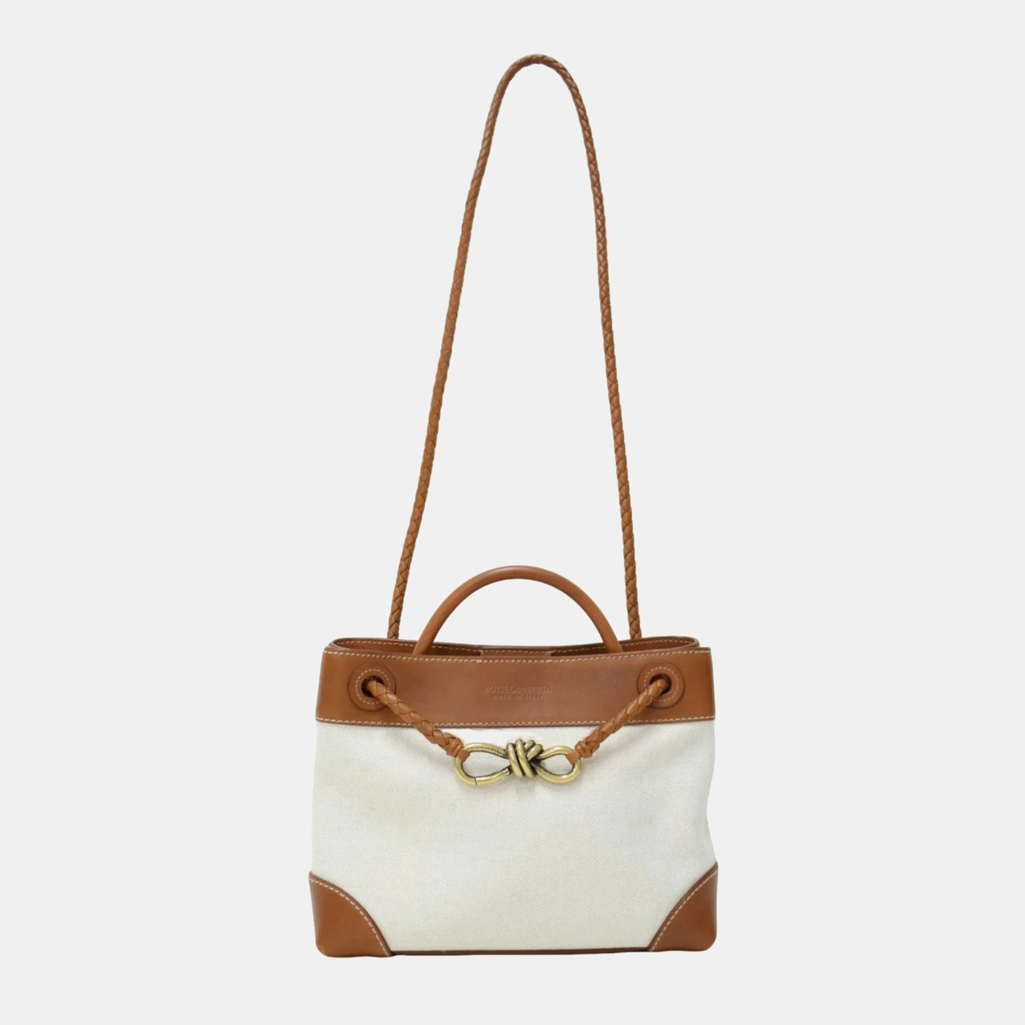 

Bottega Veneta Andiamo Small Brown Cotton Tote Bag