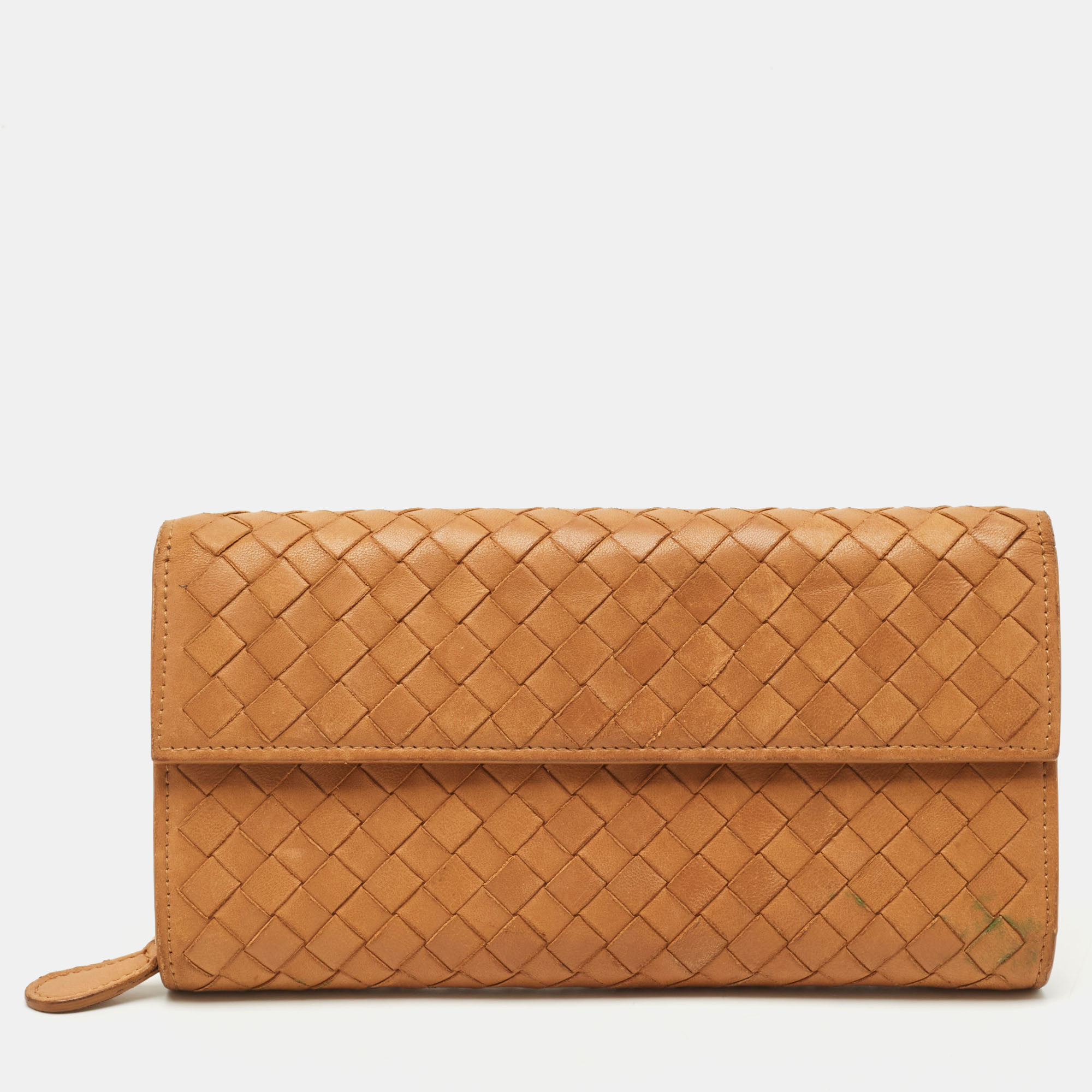 

Bottega Veneta Brown Intrecciato Leather Flap Continental Wallet