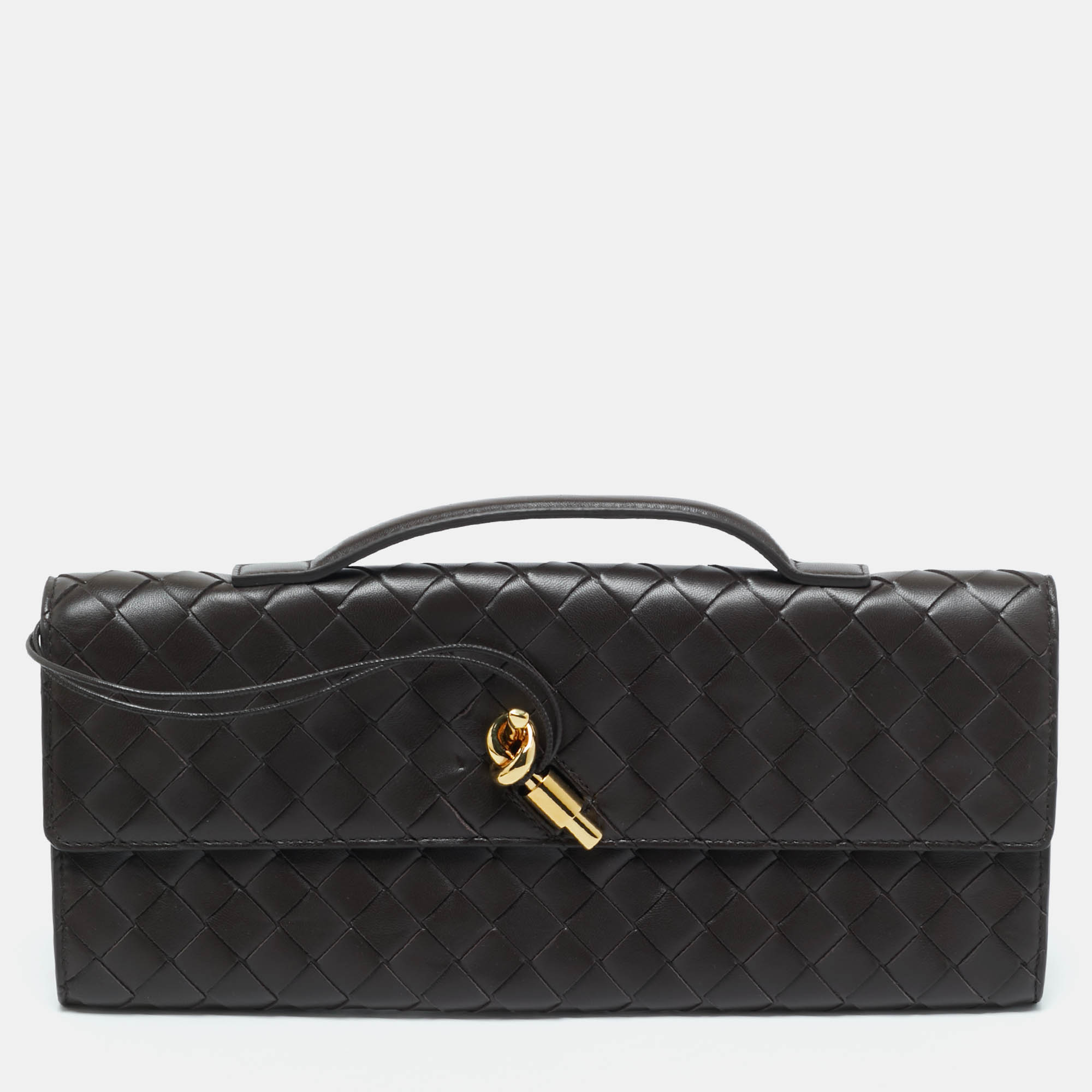 

Bottega Veneta Brown Intrecciato Leather  Andiamo Clutch