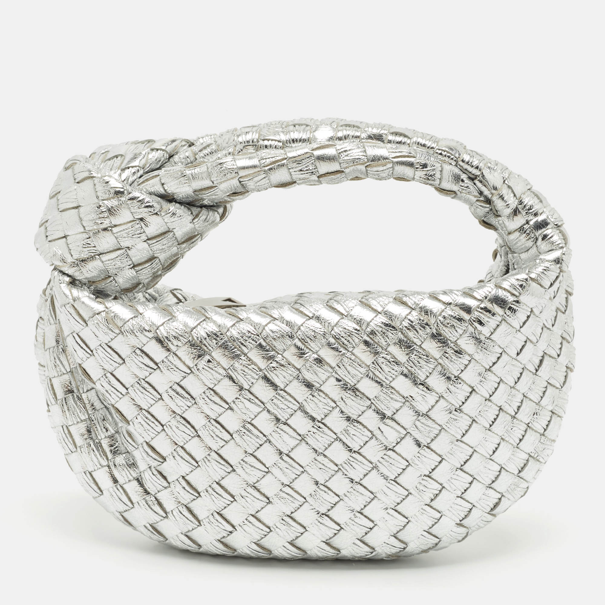 

Bottega Veneta Metallic Silver Leather Mini Jodie Hobo