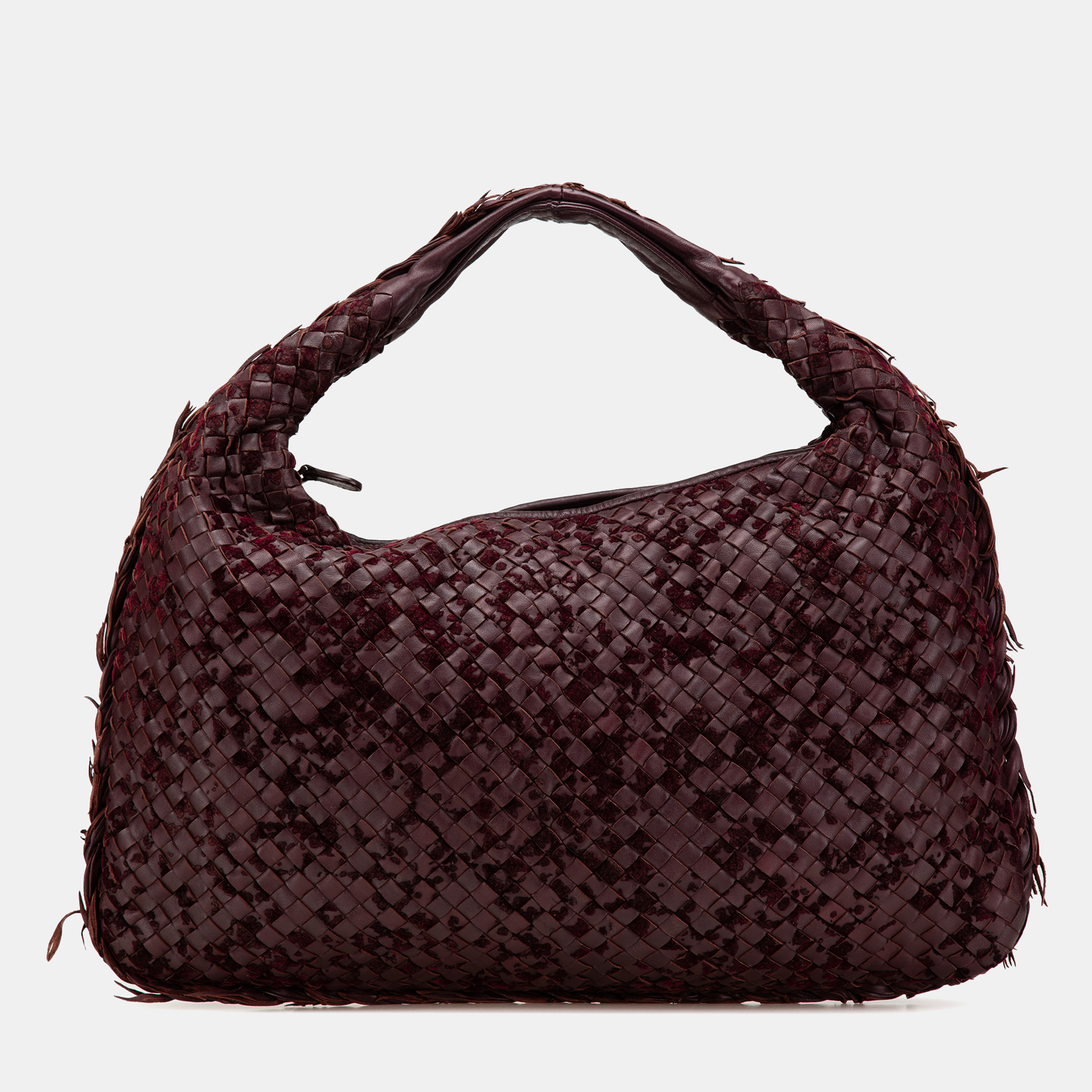 

Bottega Veneta Red Medium Nappa Velours Intrecciato Fuzzy Veneta Hobo