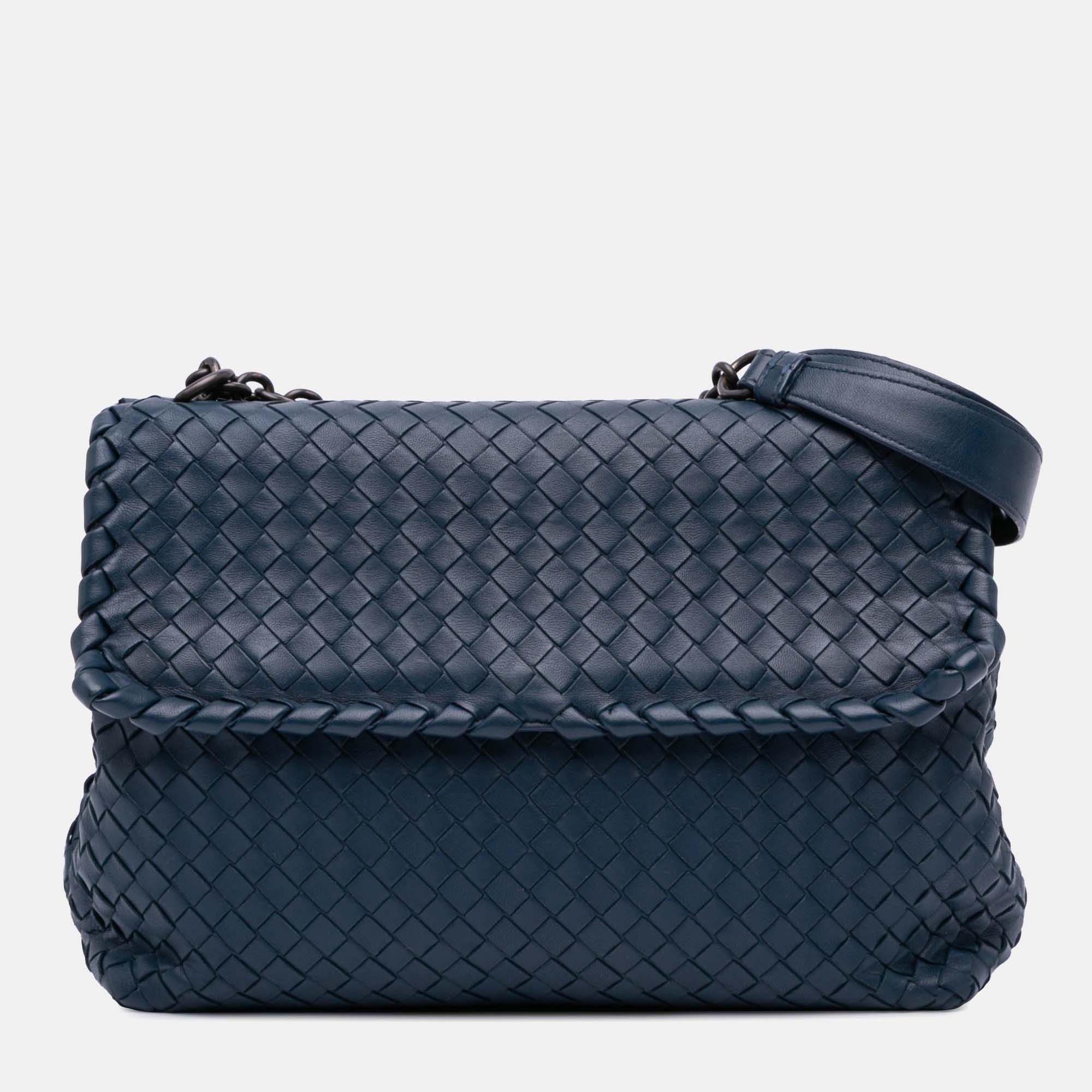 

Bottega Veneta Navy Blue Medium Nappa Intrecciato Olimpia Shoulder Bag