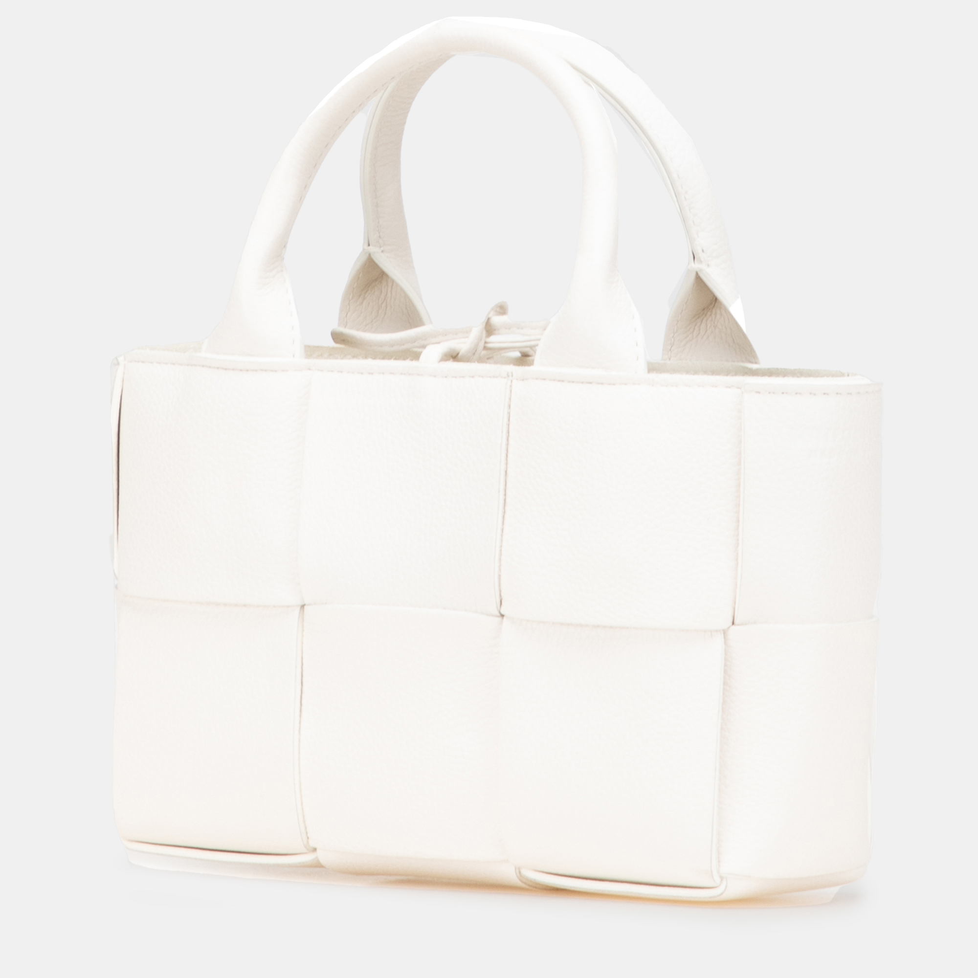

Bottega Veneta White Mini Lambskin Intreccio Arco Tote