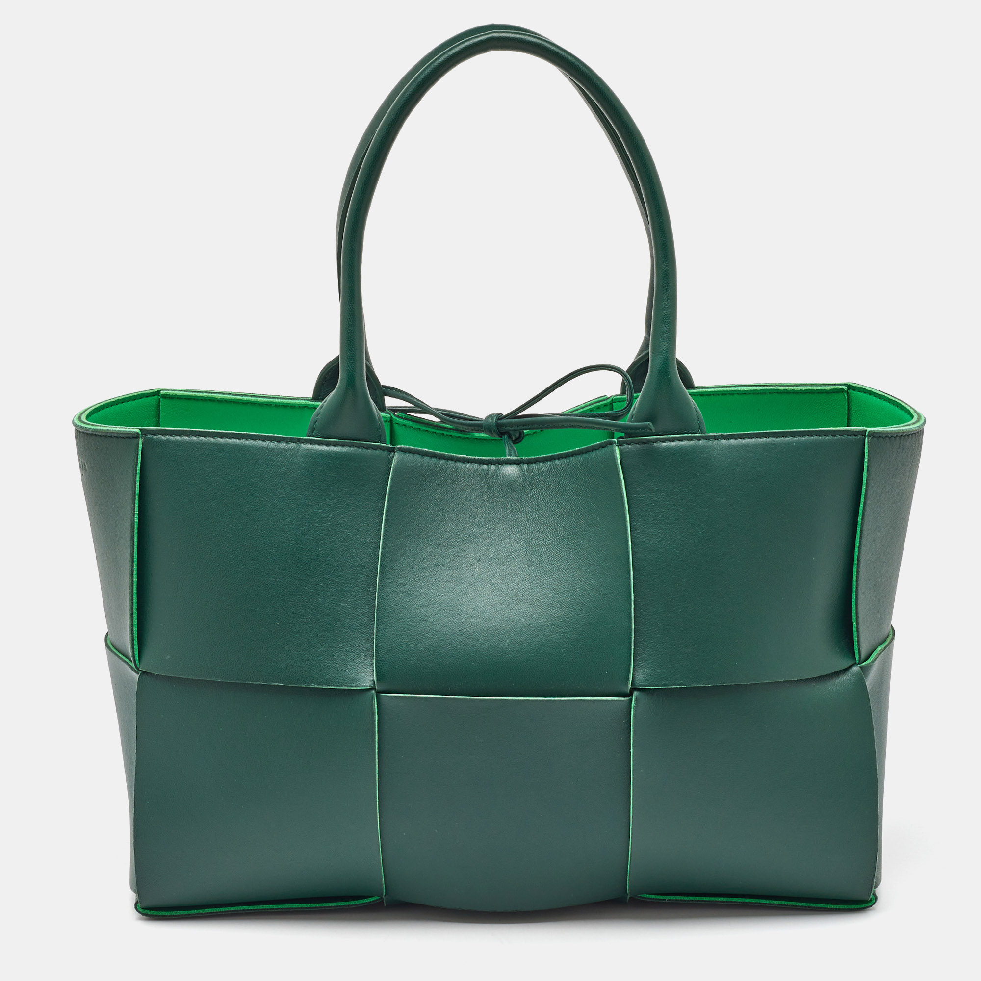 

Bottega Veneta Dark Green Intreccio Leather Small Arco Tote