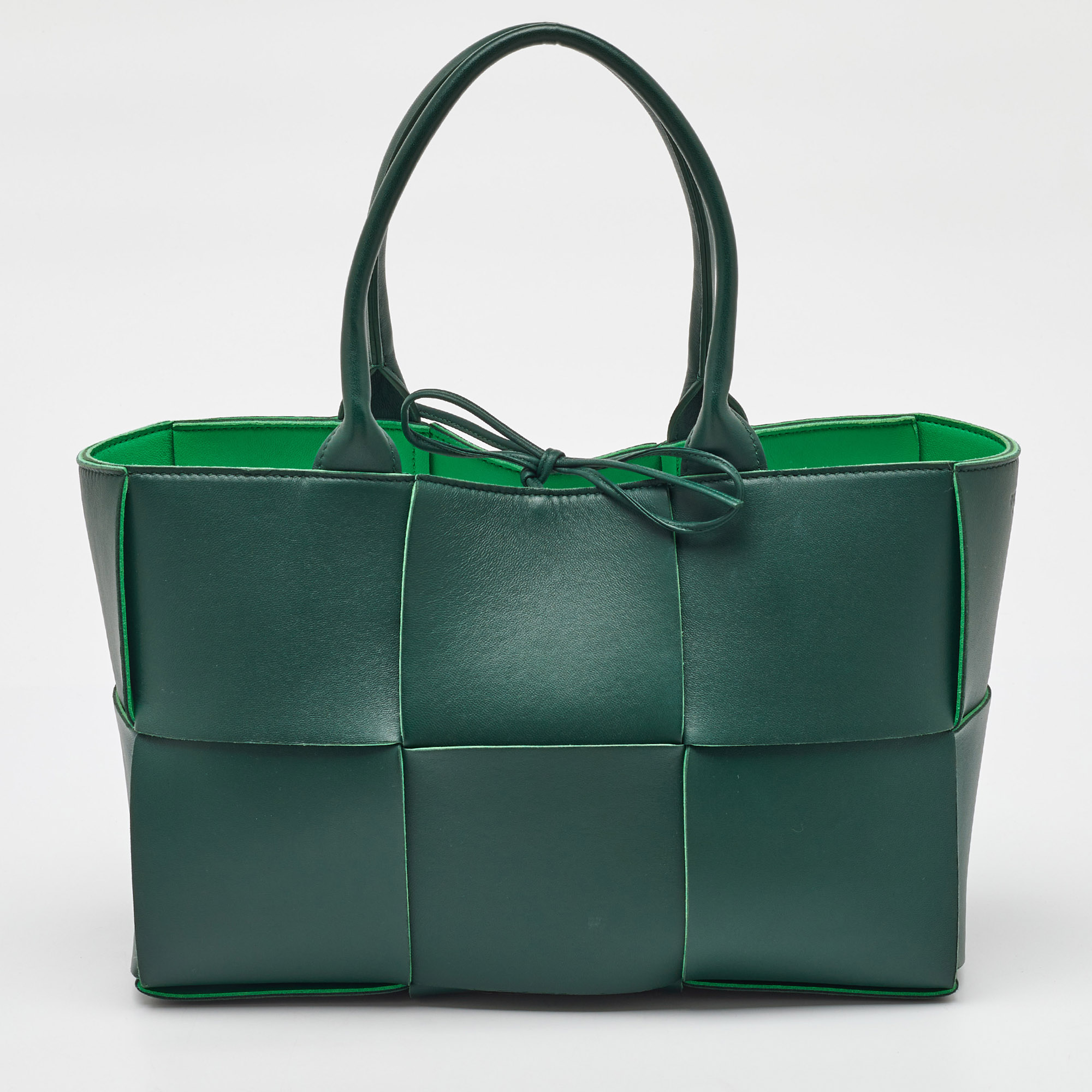 

Bottega Veneta Dark Green Intreccio Leather Small Arco Tote