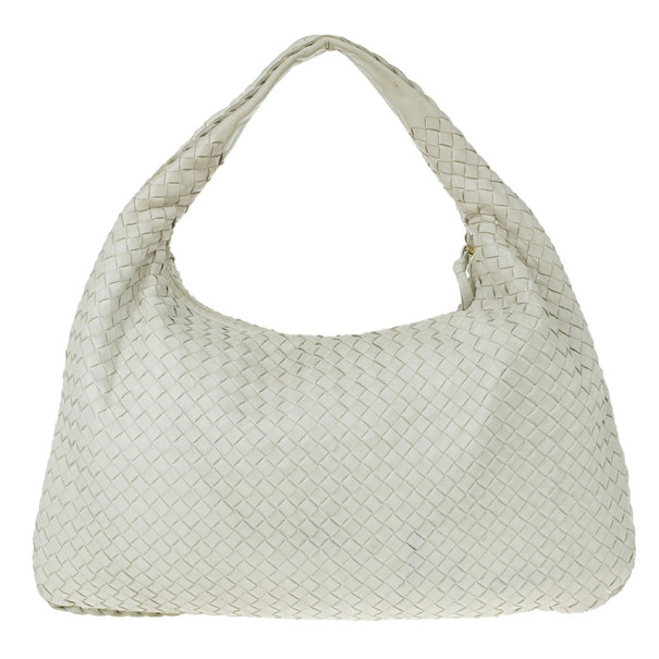 Bottega Veneta Cream Nappa Intrecciato Medium Hobo Bottega