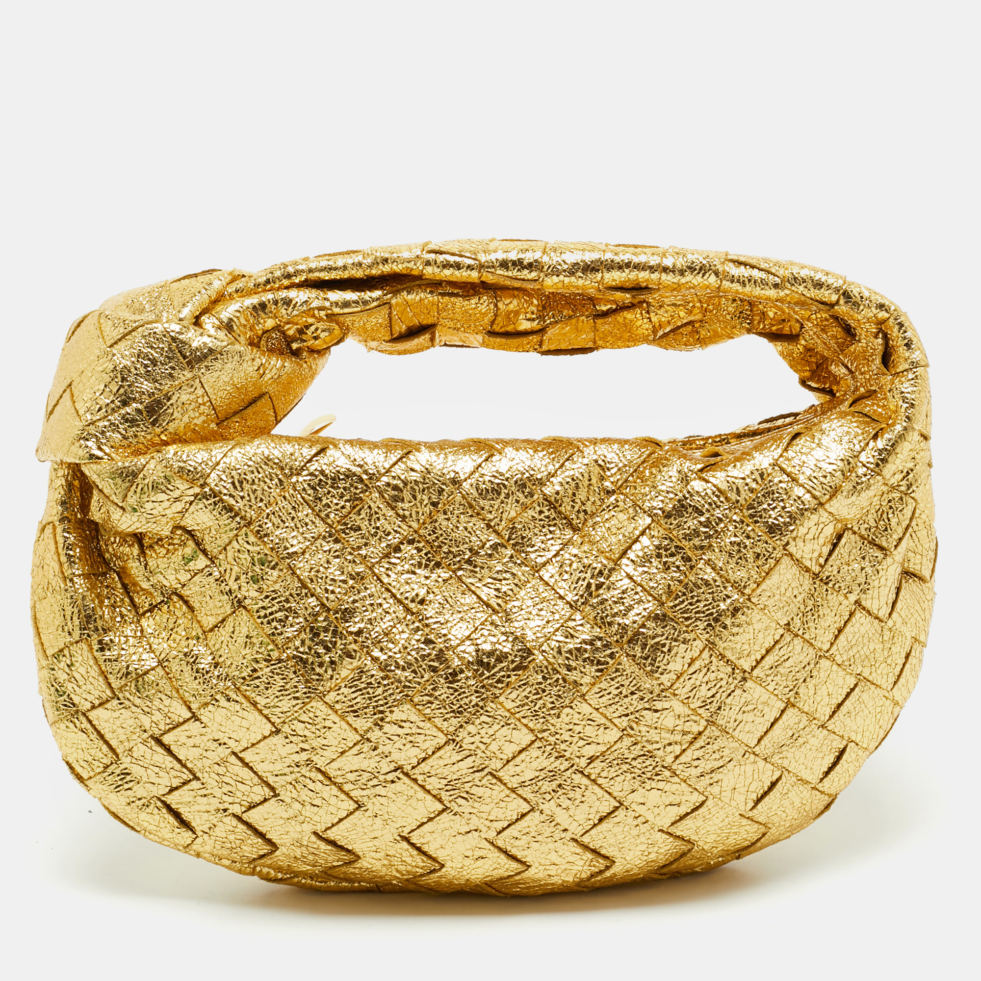 

Bottega Veneta Metallic Gold Intrecciato Leather Mini Jodie Hobo