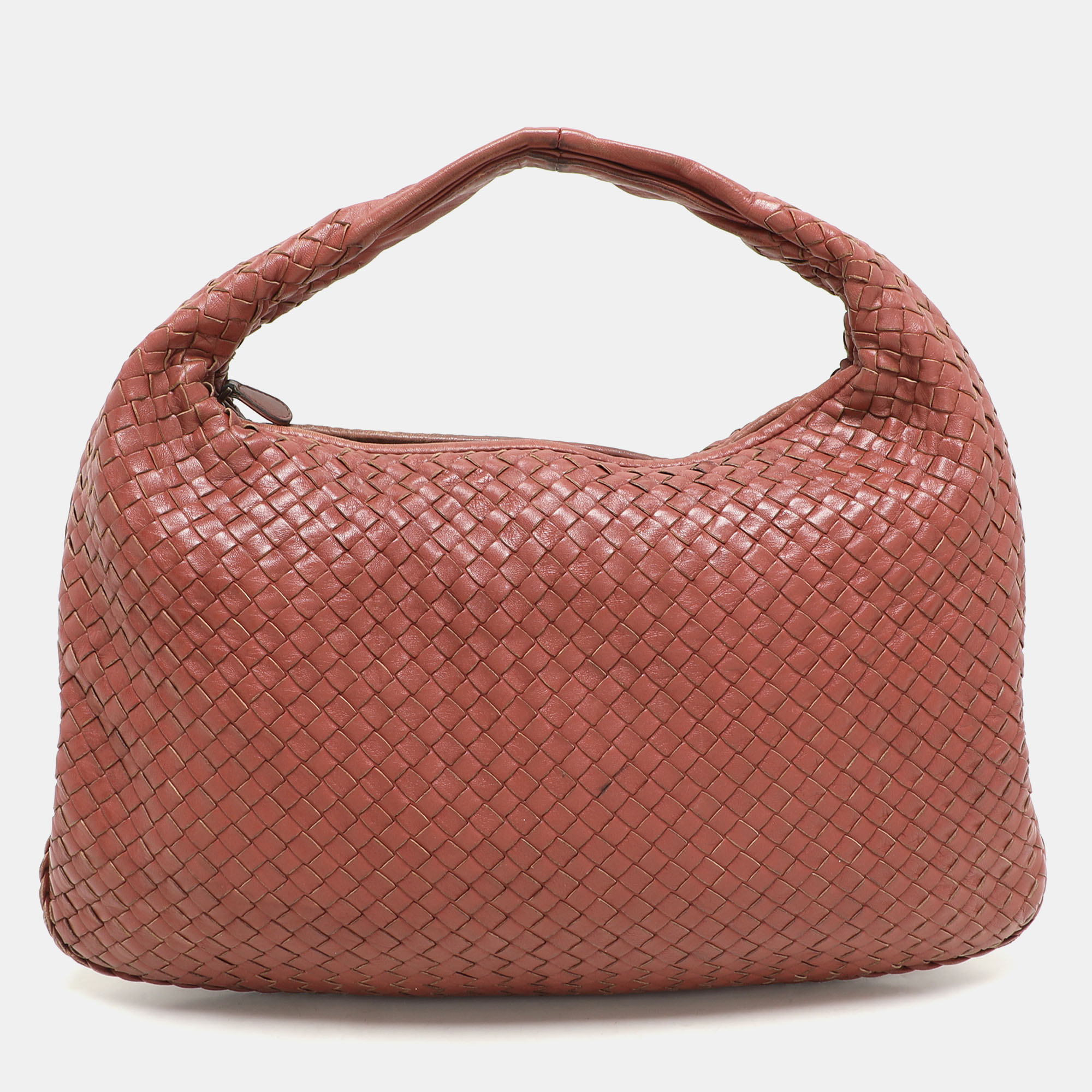 

Bottega Veneta Brick Red Intrecciato Leather Medium Veneta Hobo