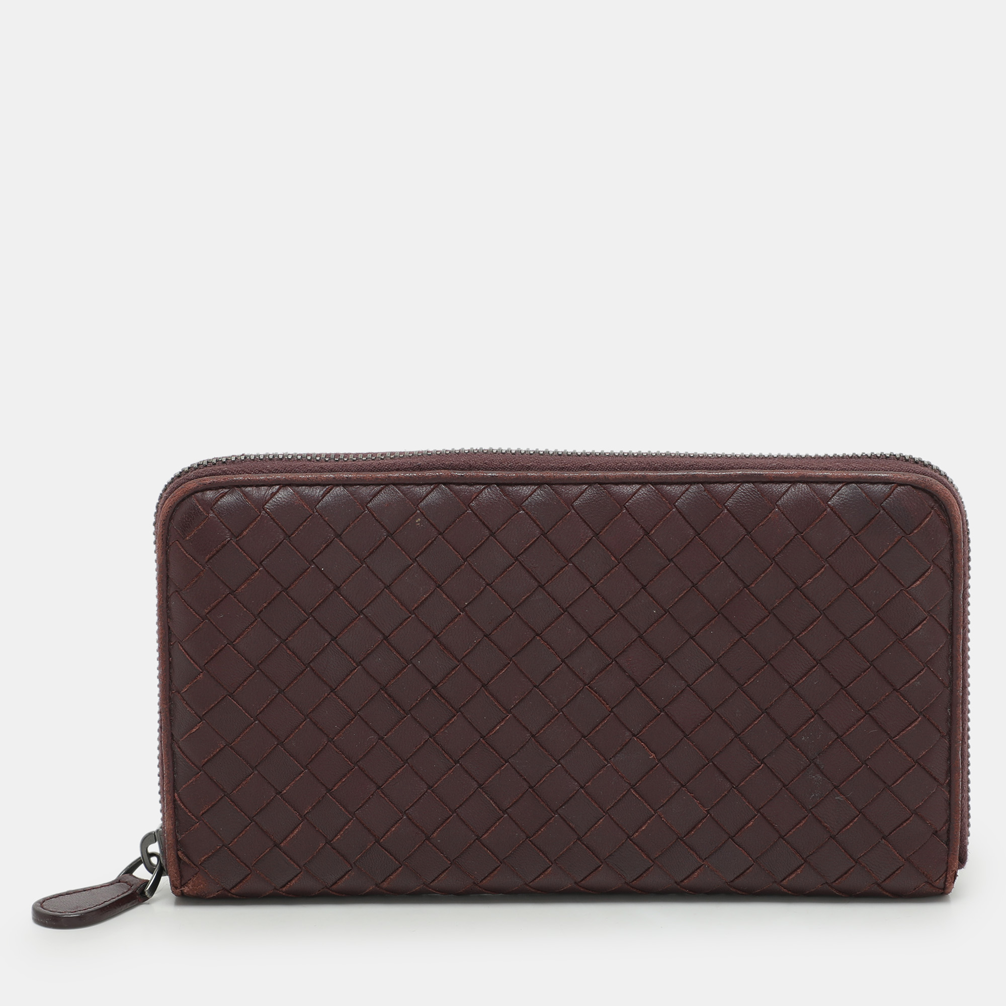 

Bottega Veneta Burgundy Intrecciato Leather Zip Around Continental Wallet