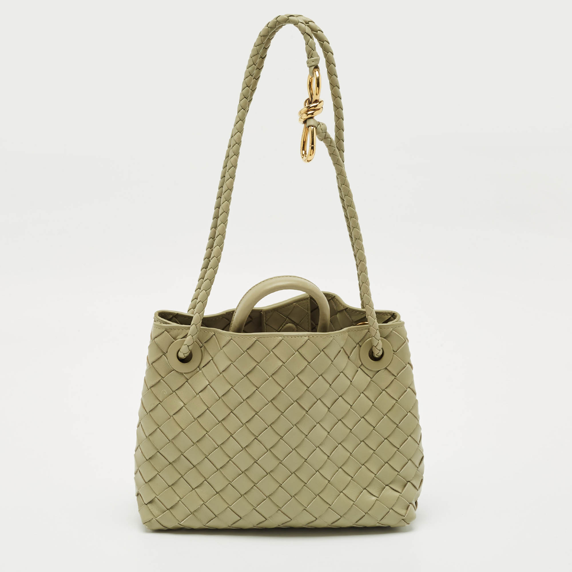 Bottega Veneta Olive Green Intrecciato Leather Small Andiamo Tote