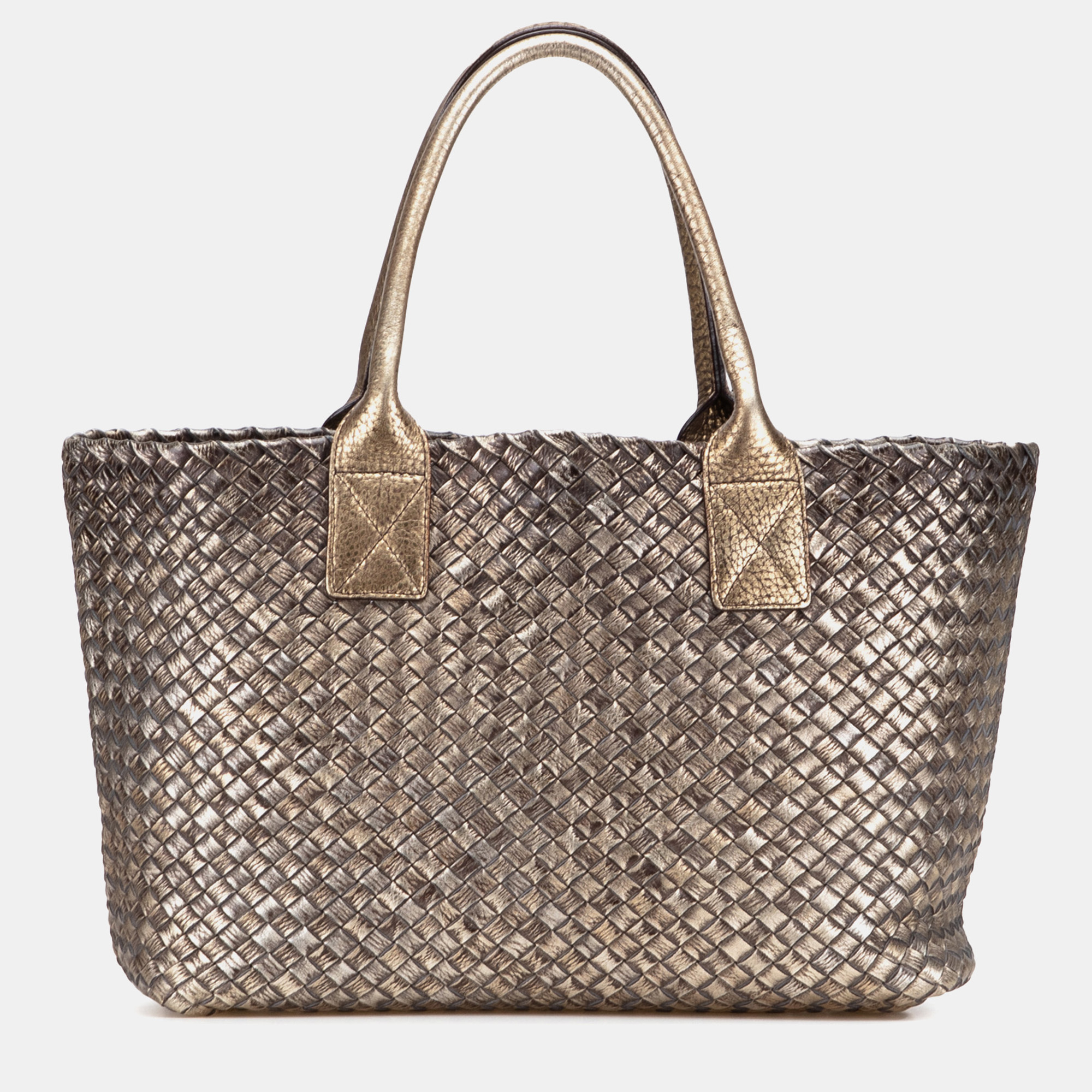 

Bottega Veneta Gold Medium Lambskin Intreccio Cabat Tote