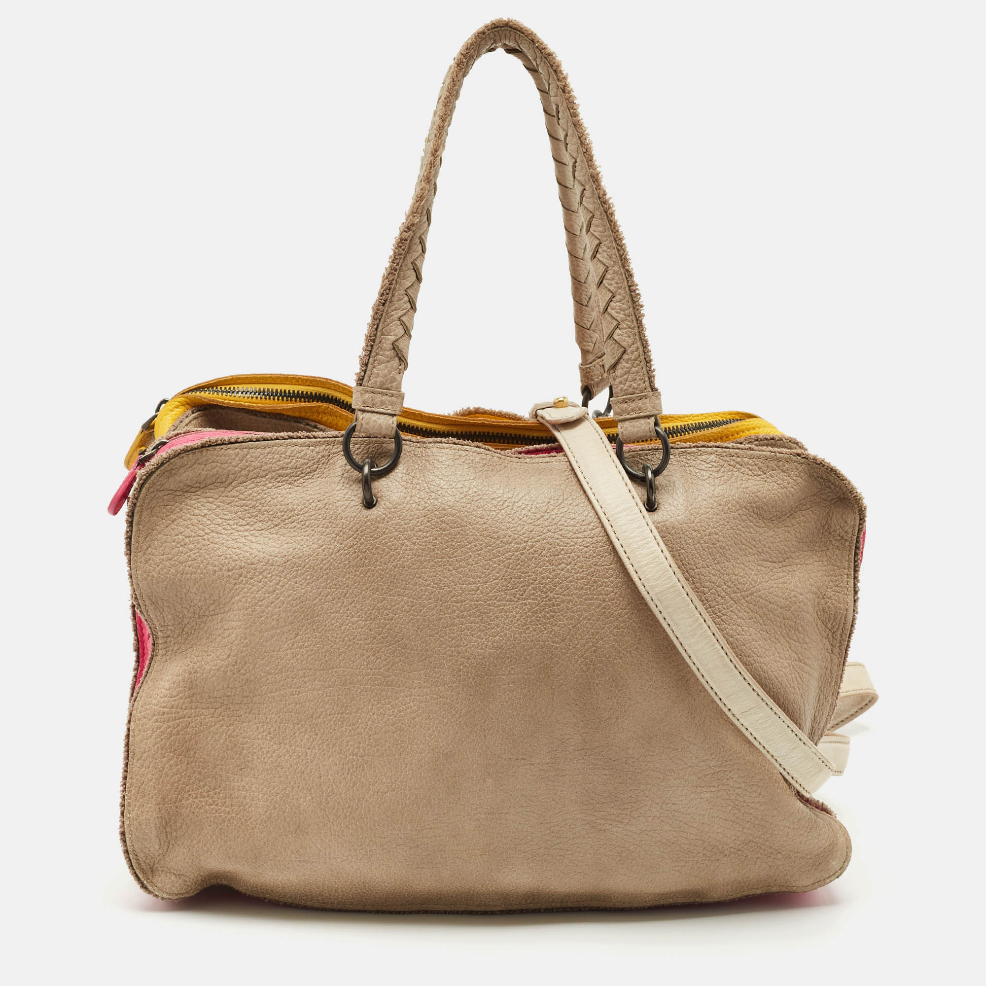 

Bottega Veneta Multicolor Pebbled Leather Double Zip Satchel