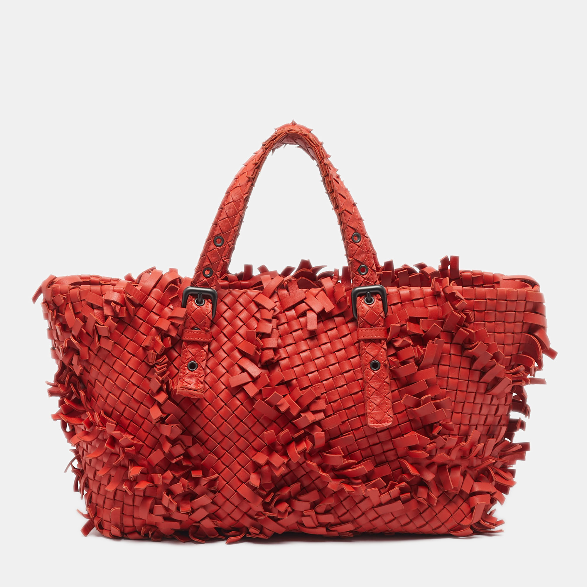 

Bottega Veneta Red Intrecciato Leather Fringe Lido Tote