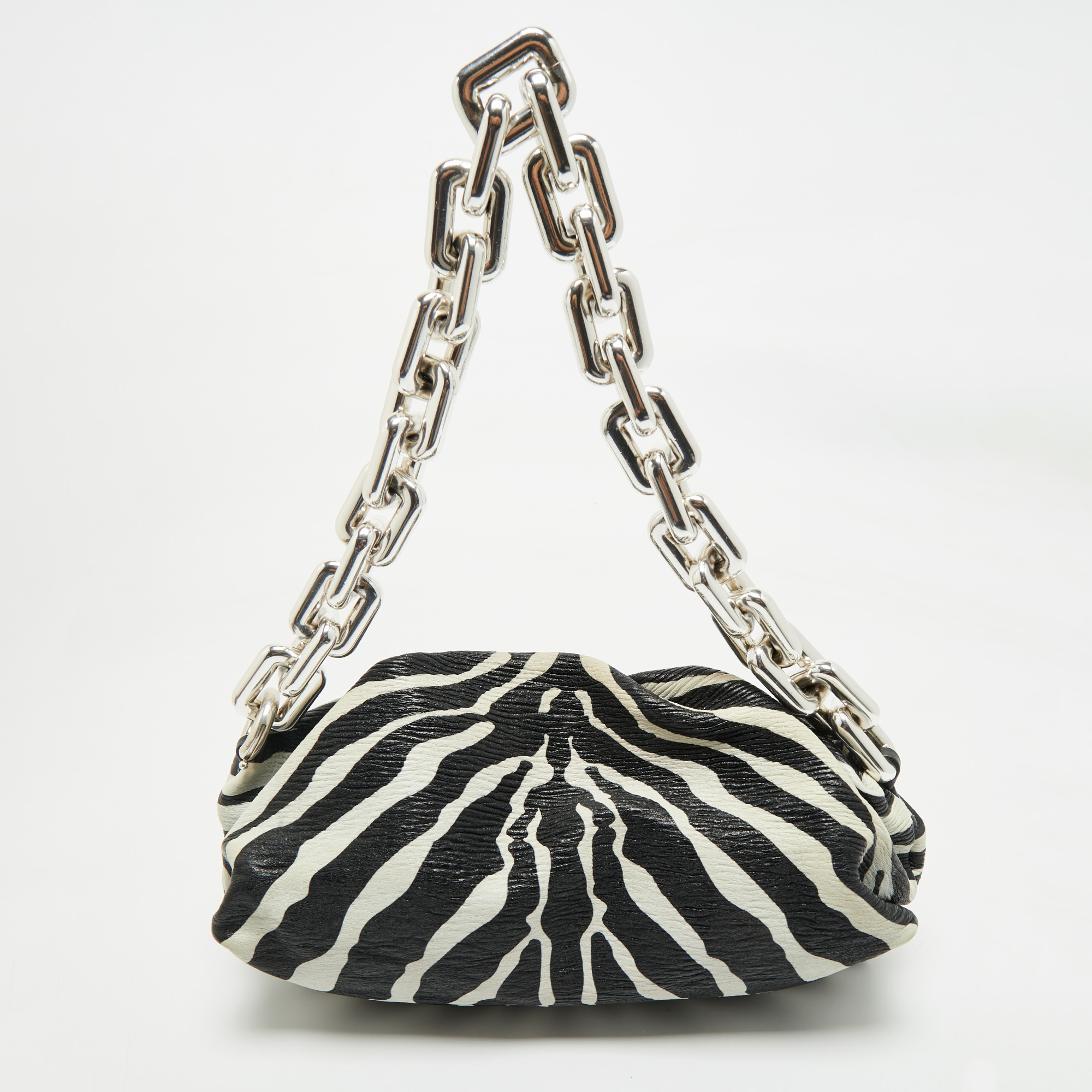 

Bottega Veneta Black/White Zebra Print Leather The Chain Pouch Bag