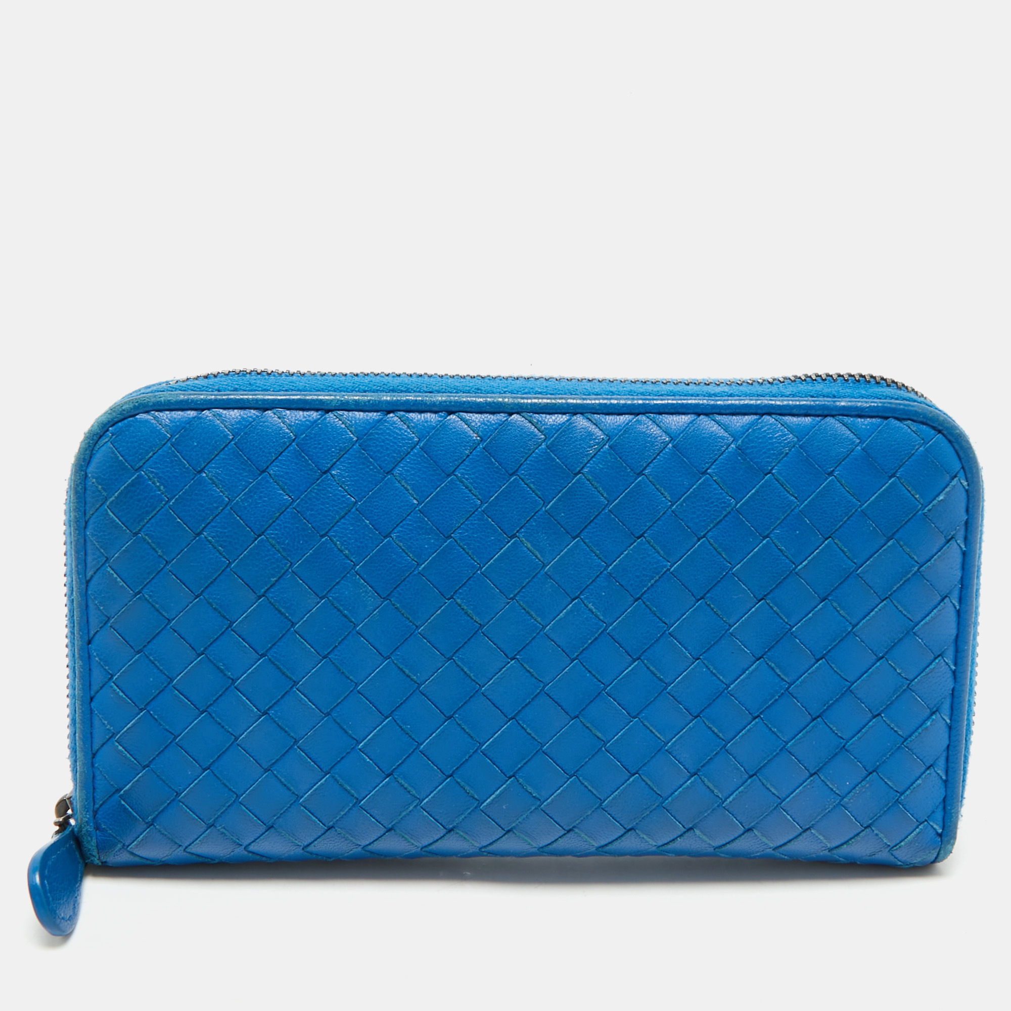 

Bottega Veneta Blue Intrecciato Leather Zip Around Wallet