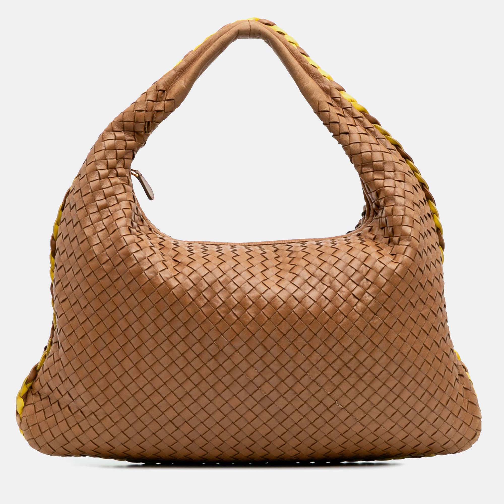

Bottega Veneta Brown Medium Bicolor Trimmed Nappa Intrecciato Veneta Hobo