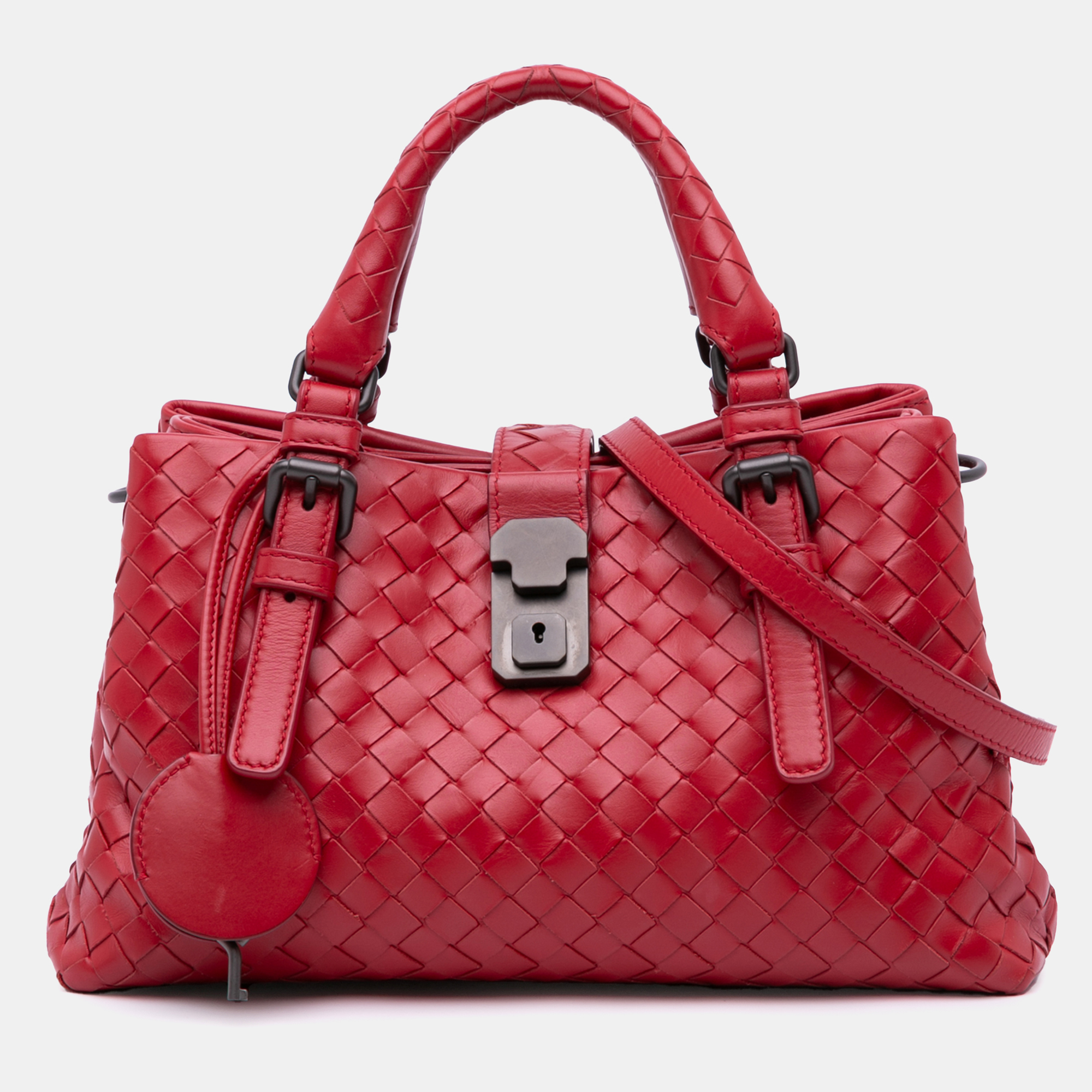 Pre-owned Bottega Veneta Red Mini Nappa Intrecciato Roma Satchel