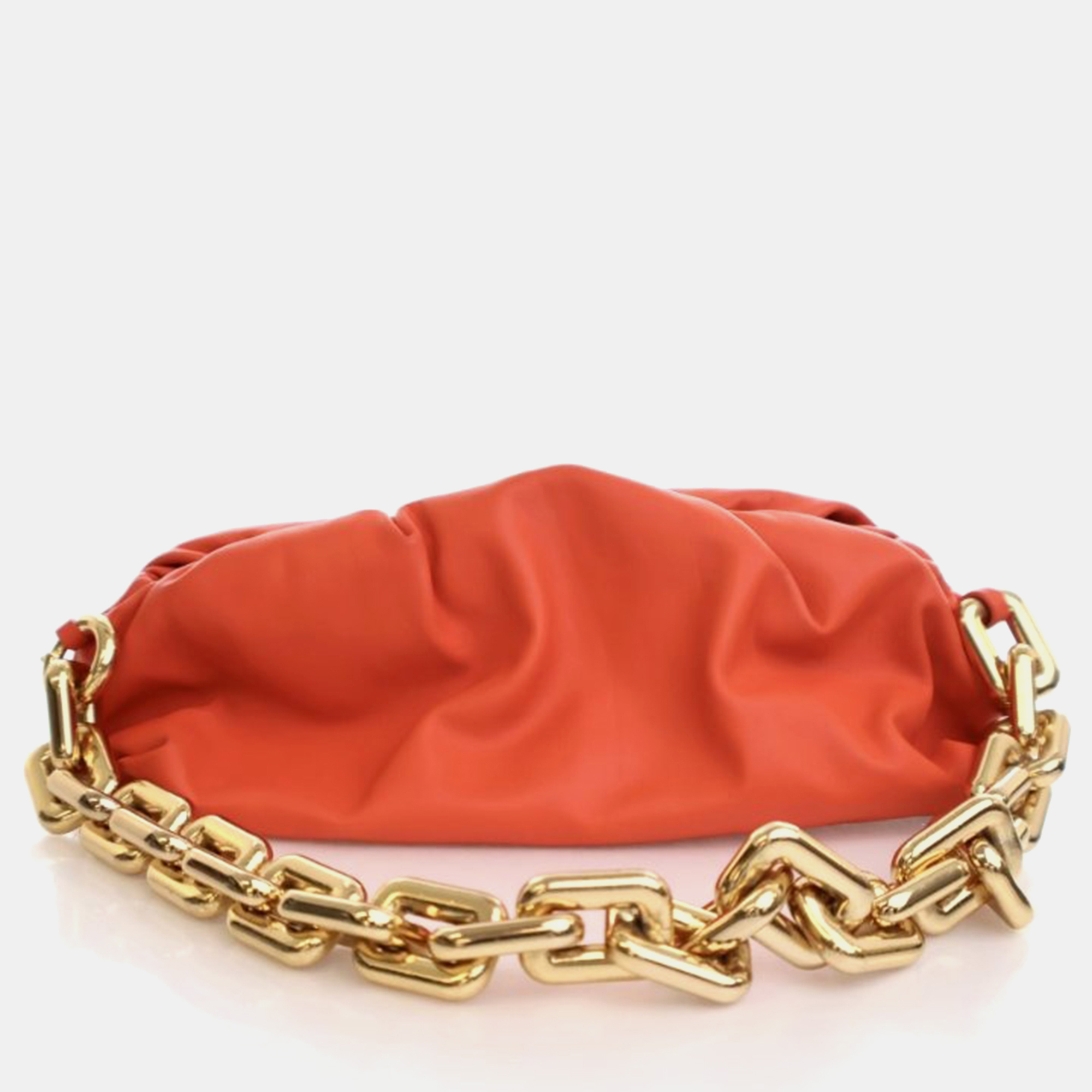 

Bottega Veneta The Chain Pouch Calfskin Leather Clutch, Orange