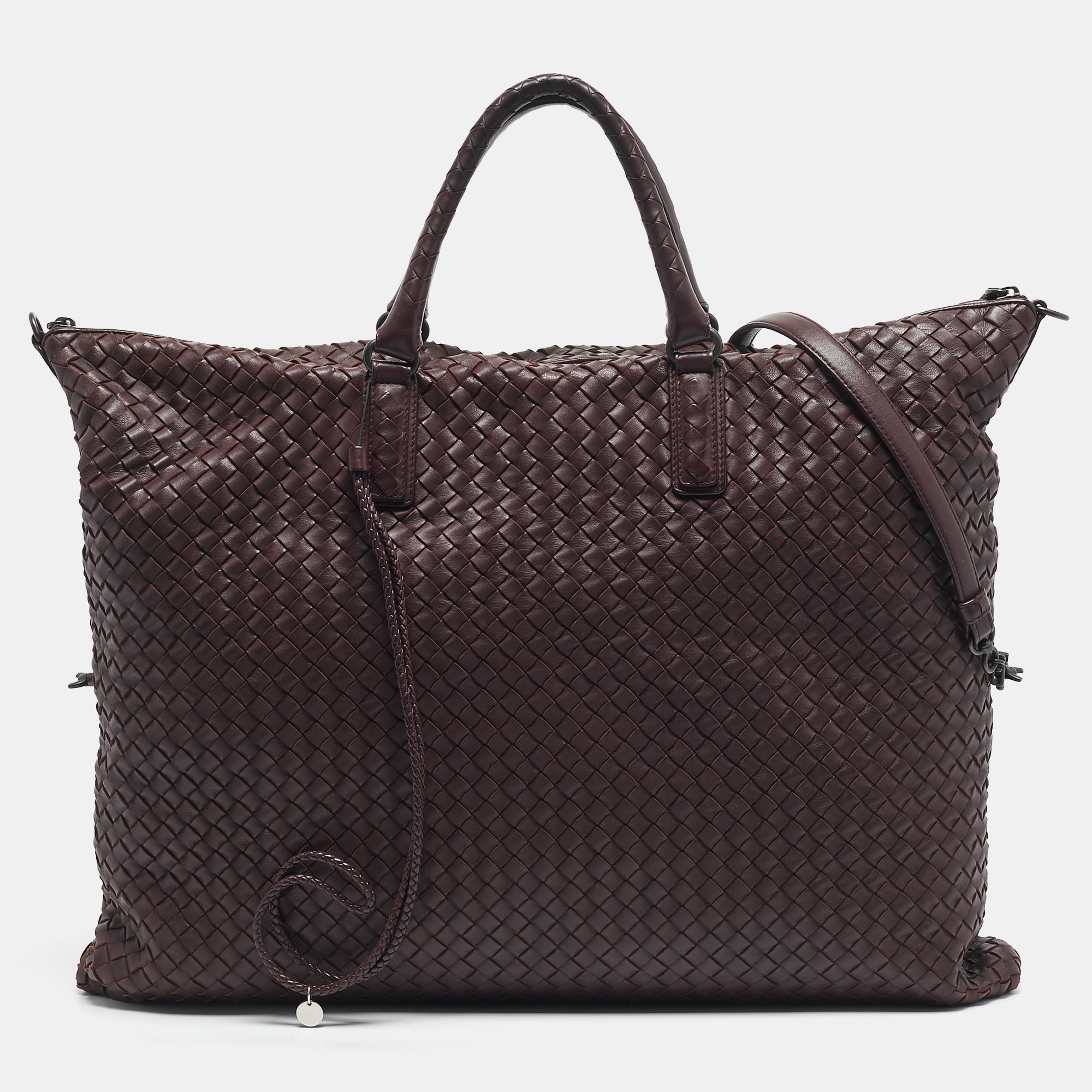 

Bottega Veneta Burgundy Intrecciato Leather Maxi Convertible Tote