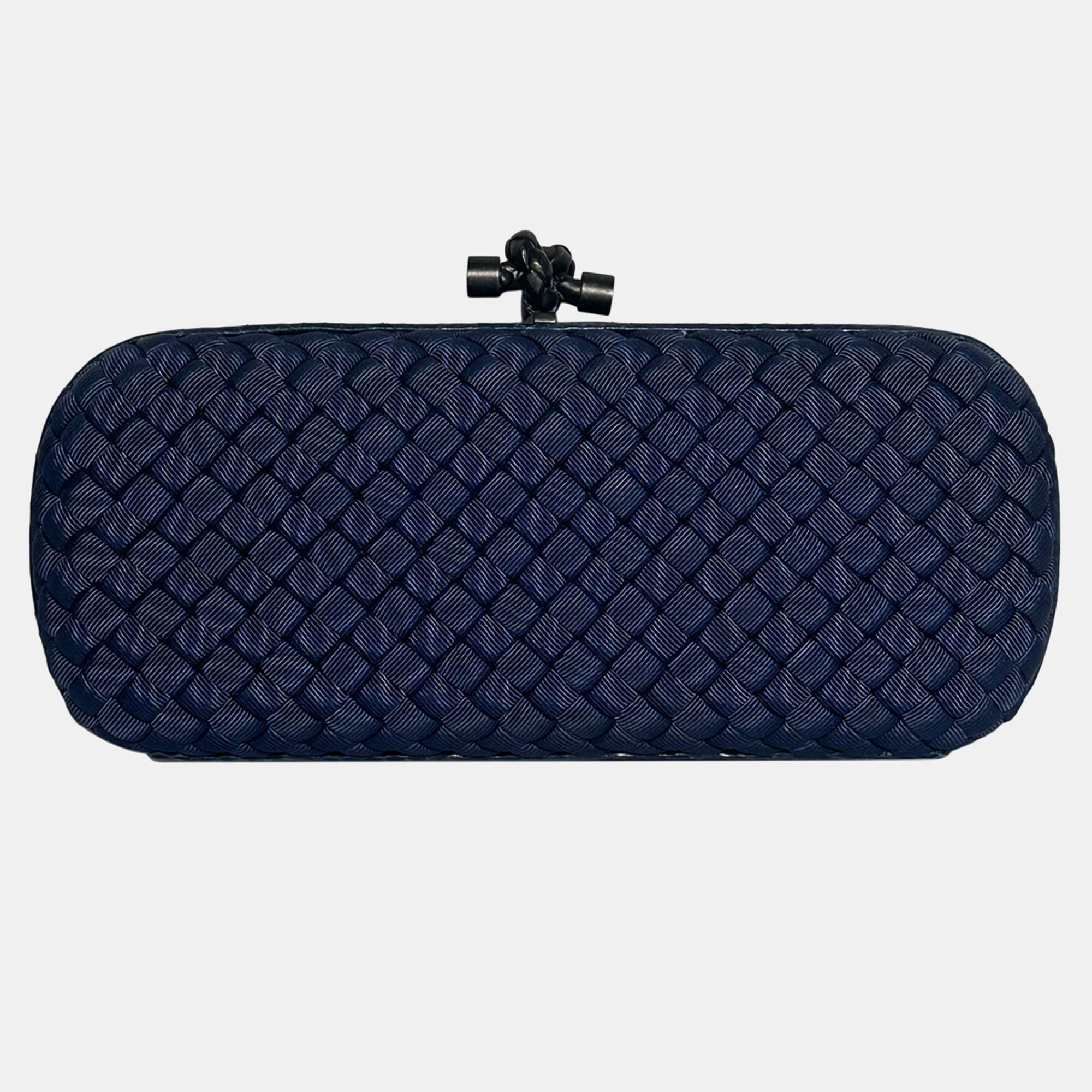 

Bottega Veneta Intrecciato Stretch Knot Clutch with Python Trims, Blue