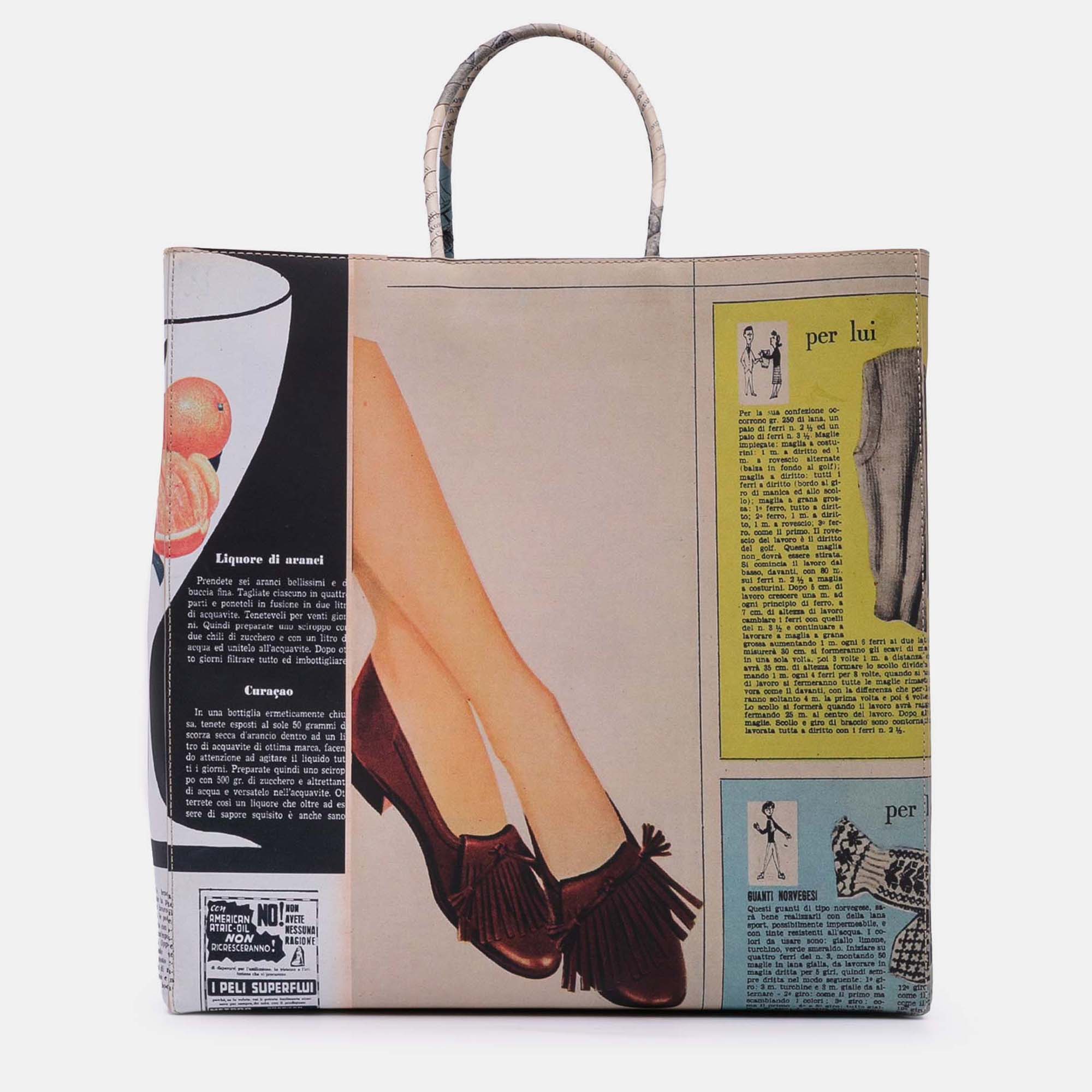 

Bottega Veneta Beige Printed Calfskin The Medium Newspaper Tote